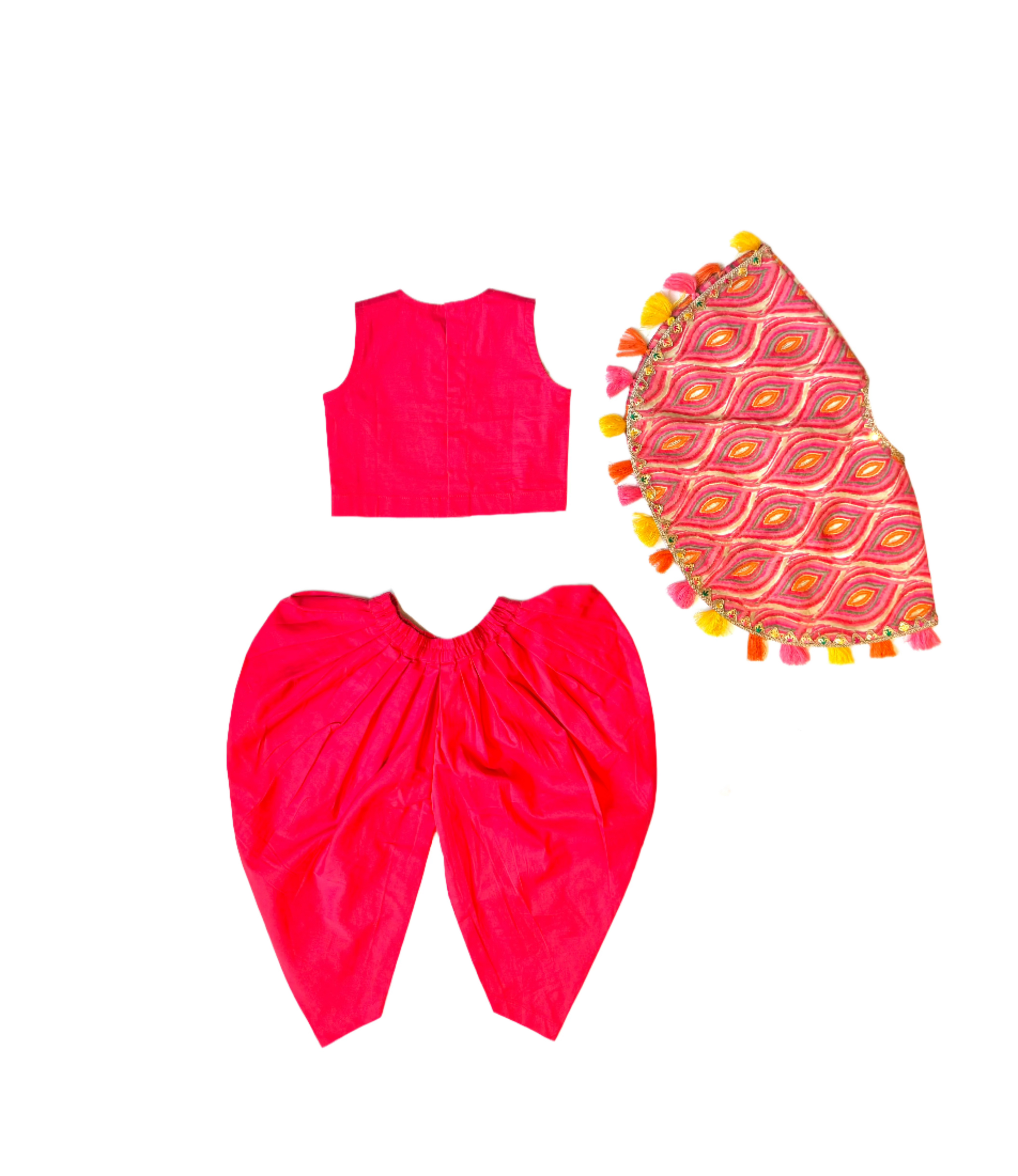 Pink Dhoti Set With Printed Cape