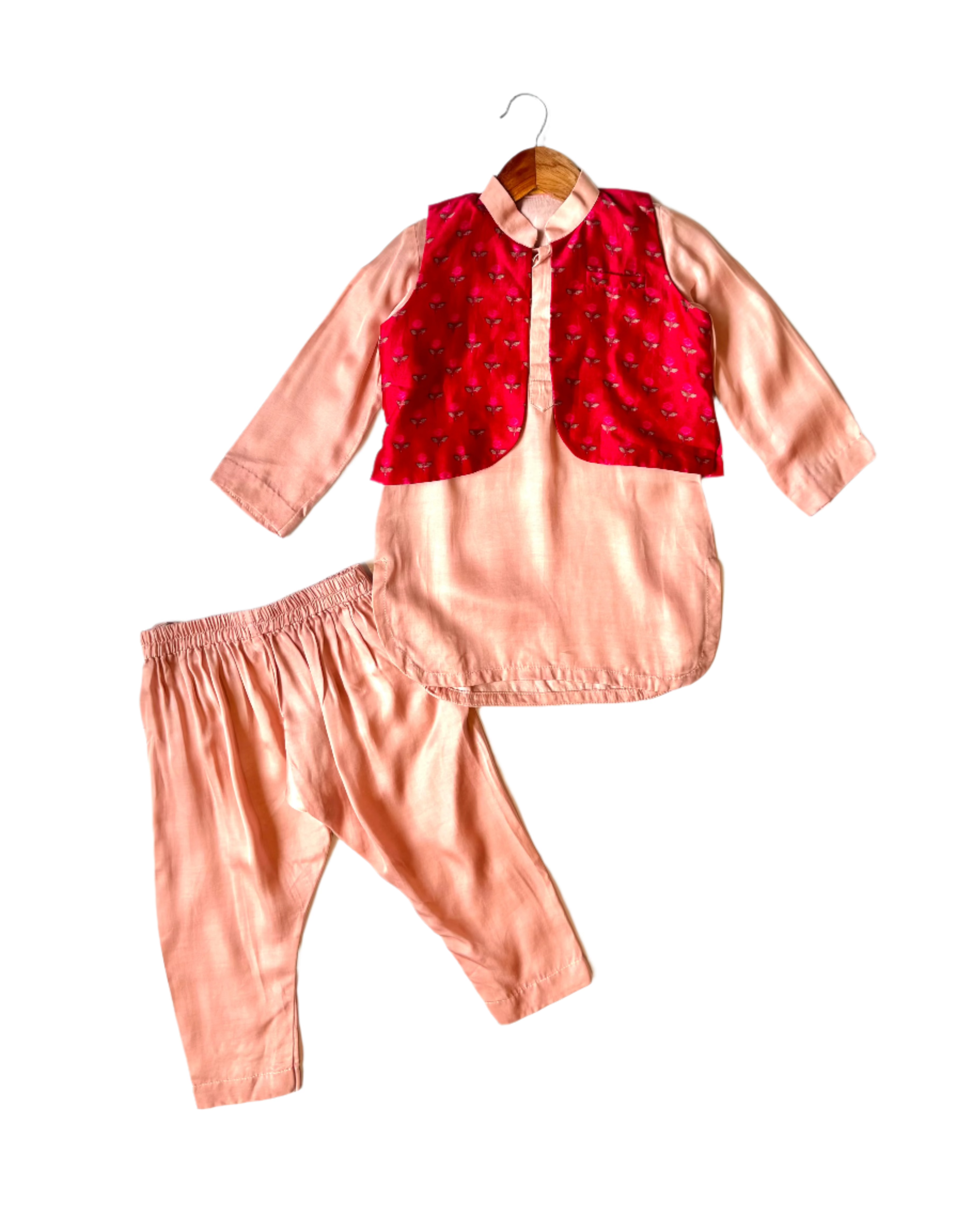 Pink Kurta with Attached Jacket