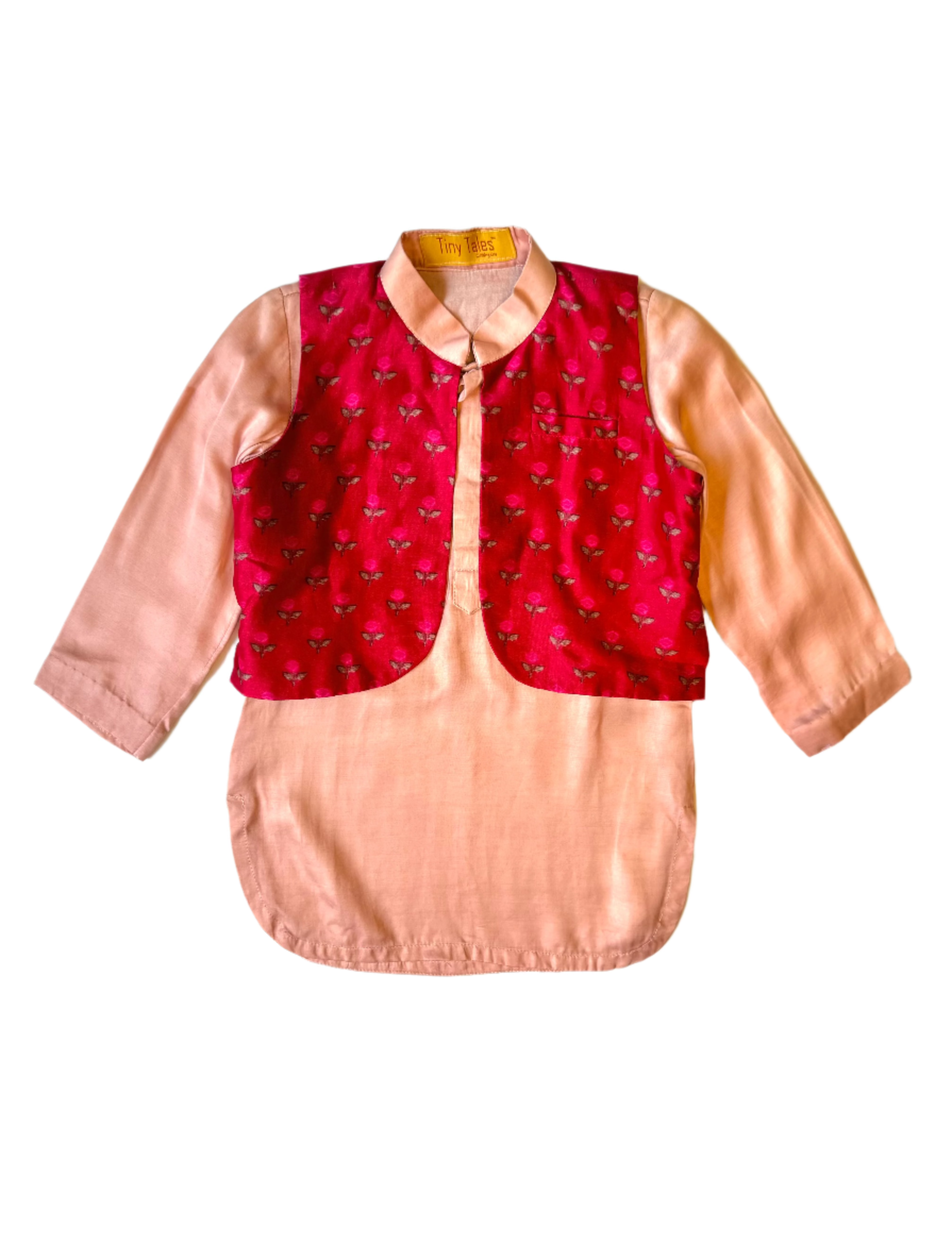 Pink Kurta with Attached Jacket