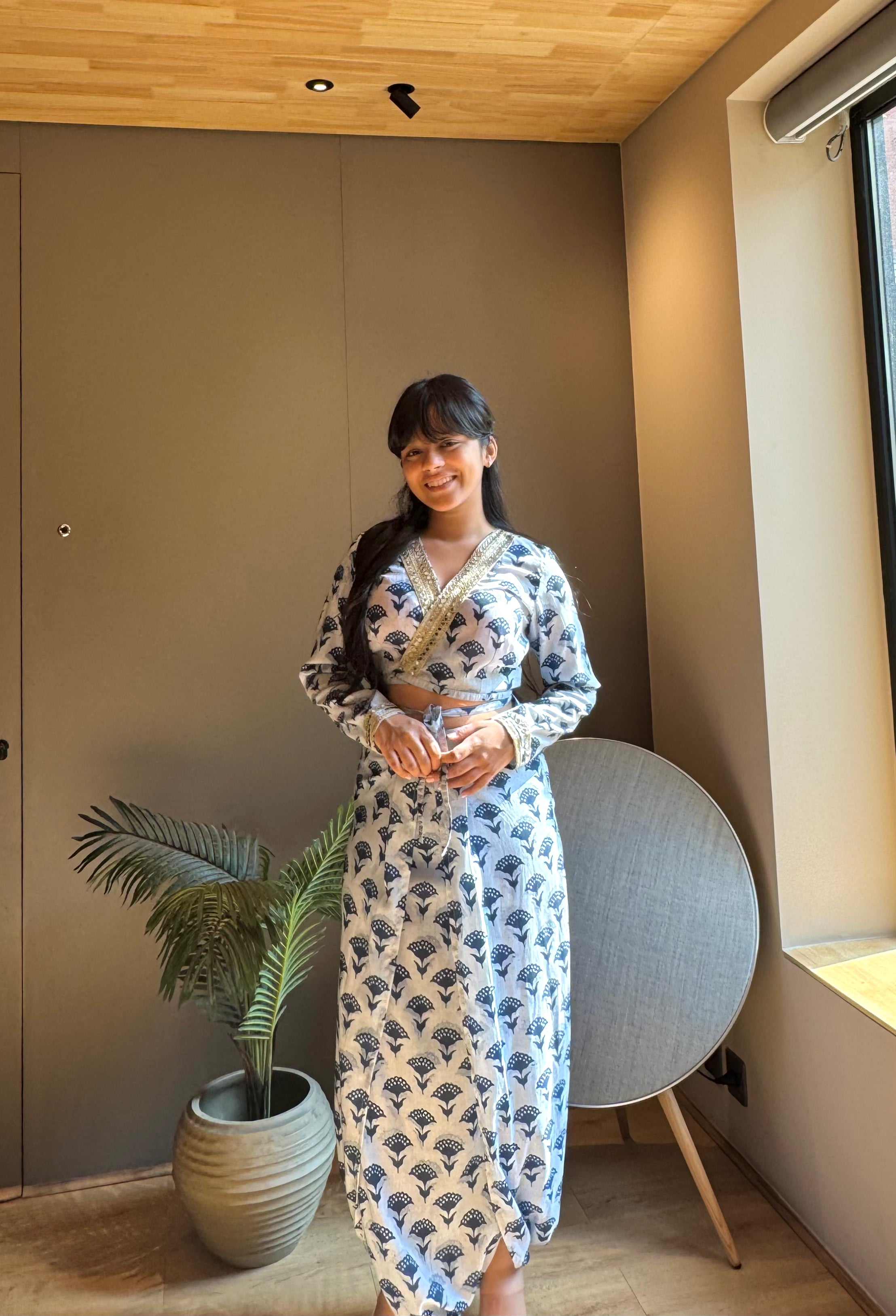 Indigo Wrap Top with Dhoti Set