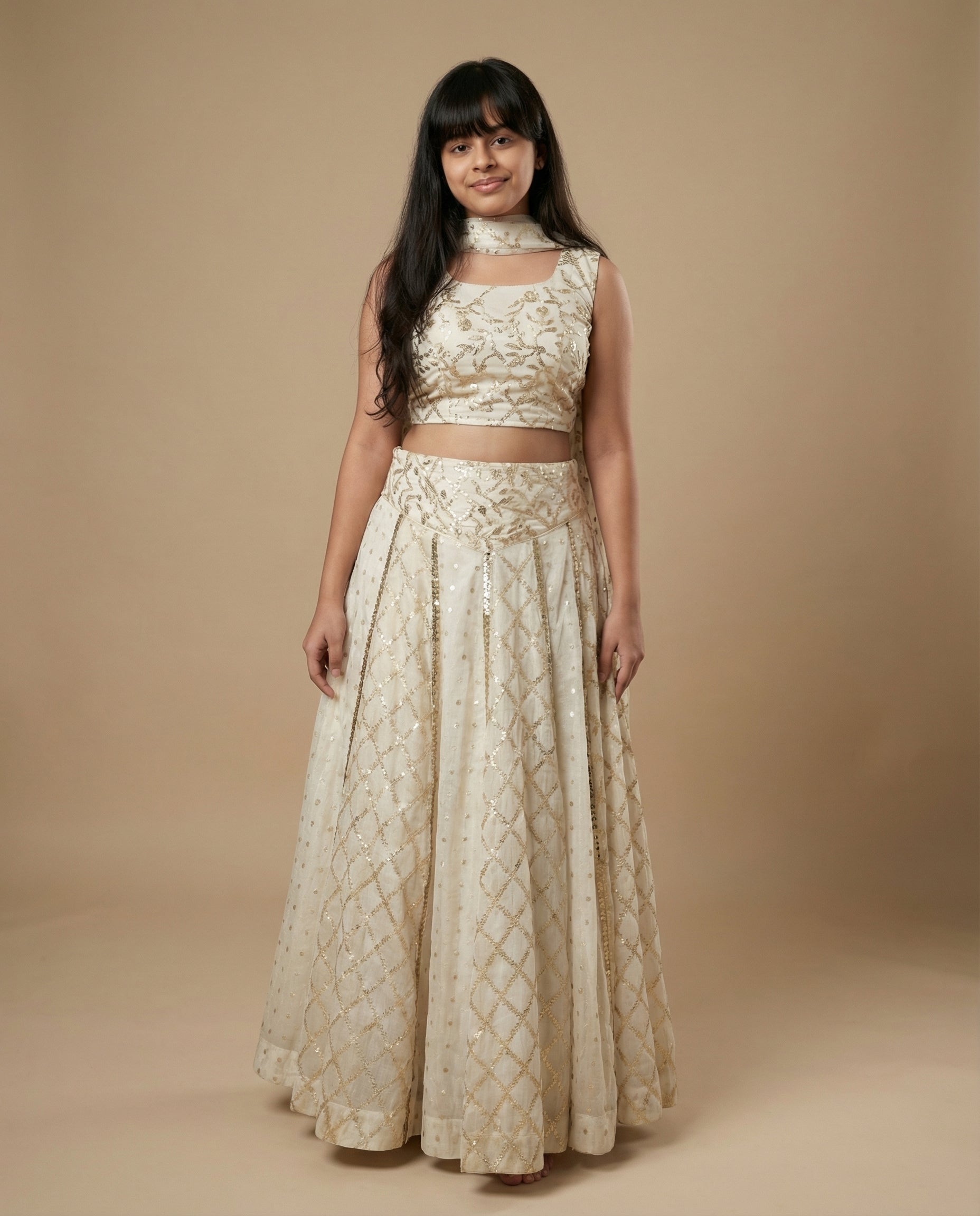 White Brocade Lehenga Set