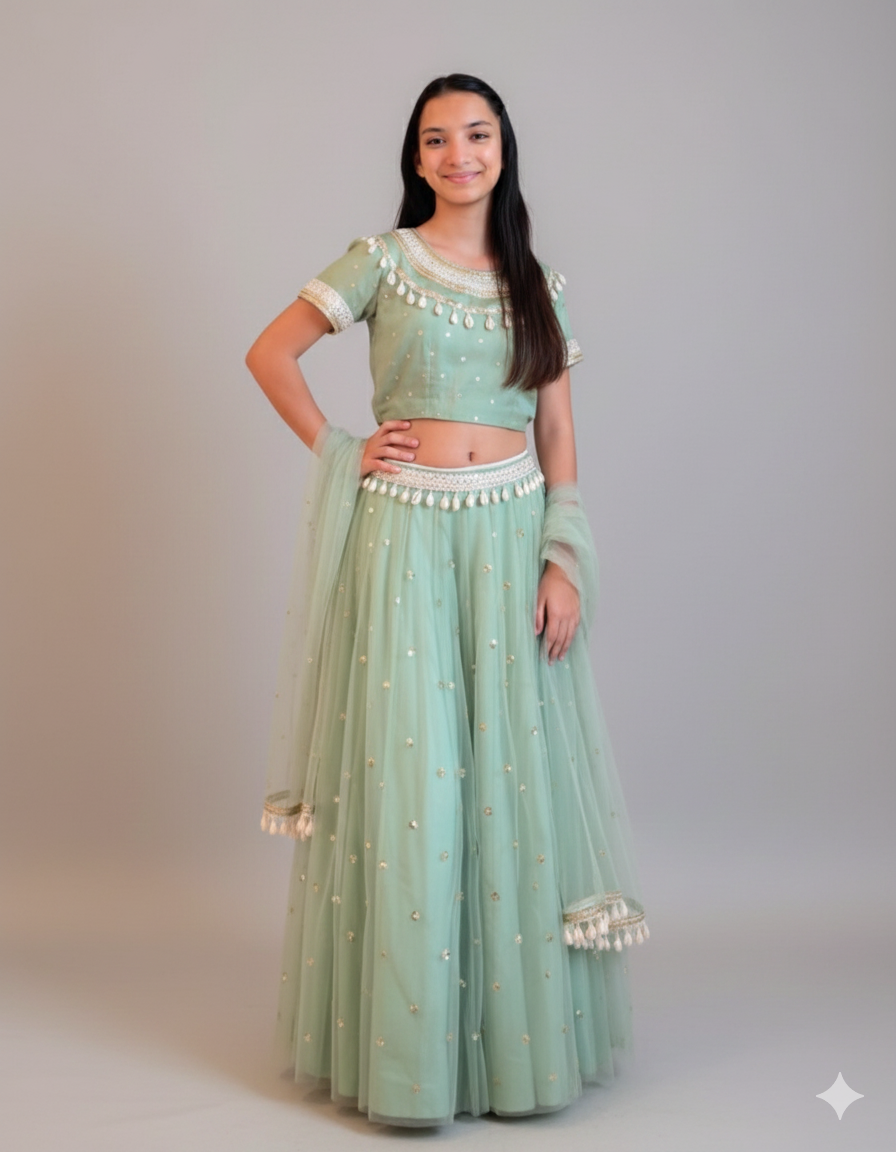 Pastel Green Embroidered Lehenga Set