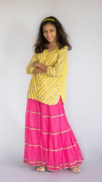 Yellow Work Kurta with Pink Sharara
