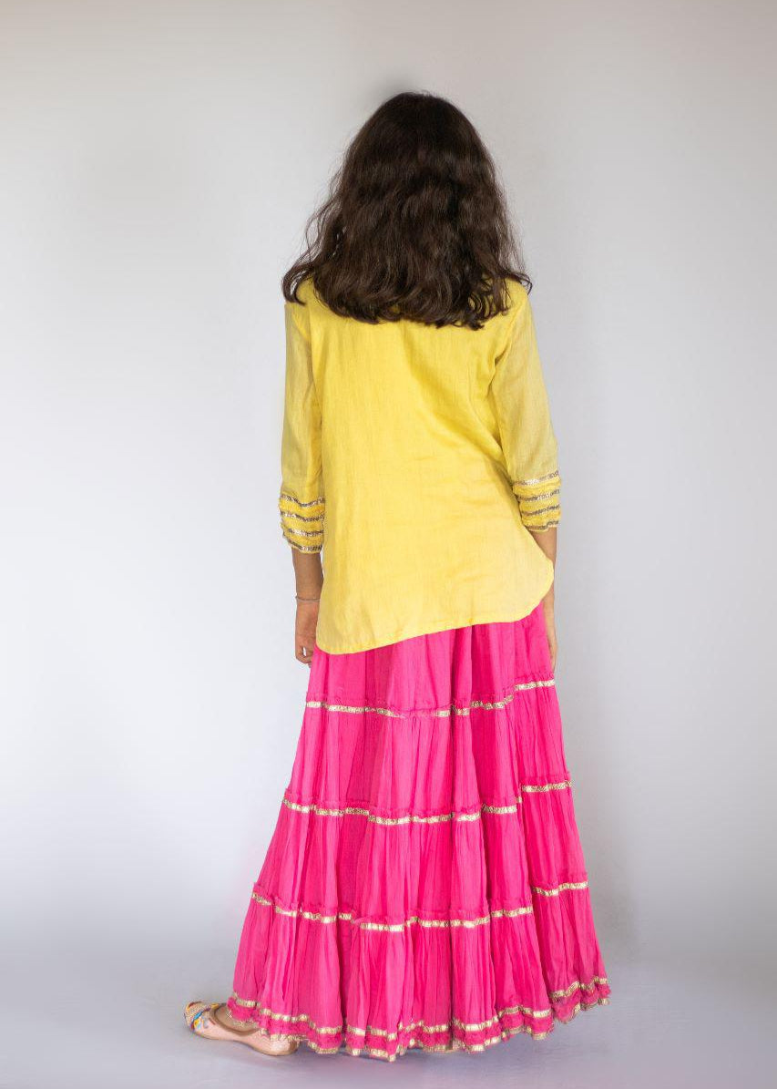 Yellow Work Kurta with Pink Sharara