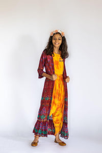 Orange Tie & Dye Set with Floral Jacket - 15 Yrs