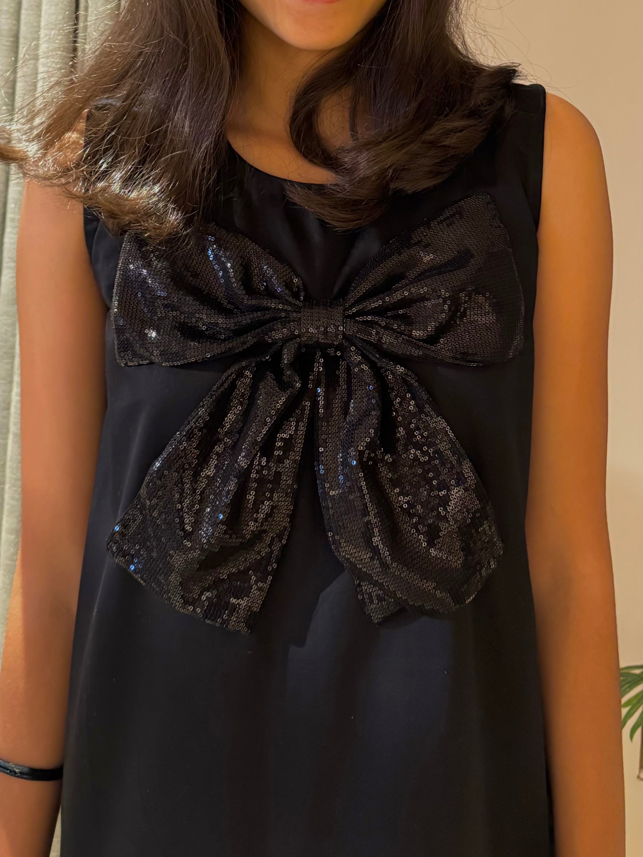 Black Dress With Sequence Bow Tiny Tales Black Dress With Sequence Bow Tiny Tales