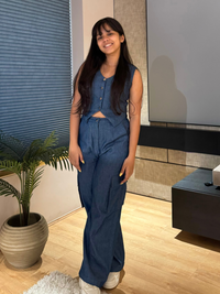 Blue Denim Waistcoat With Cargo Pants