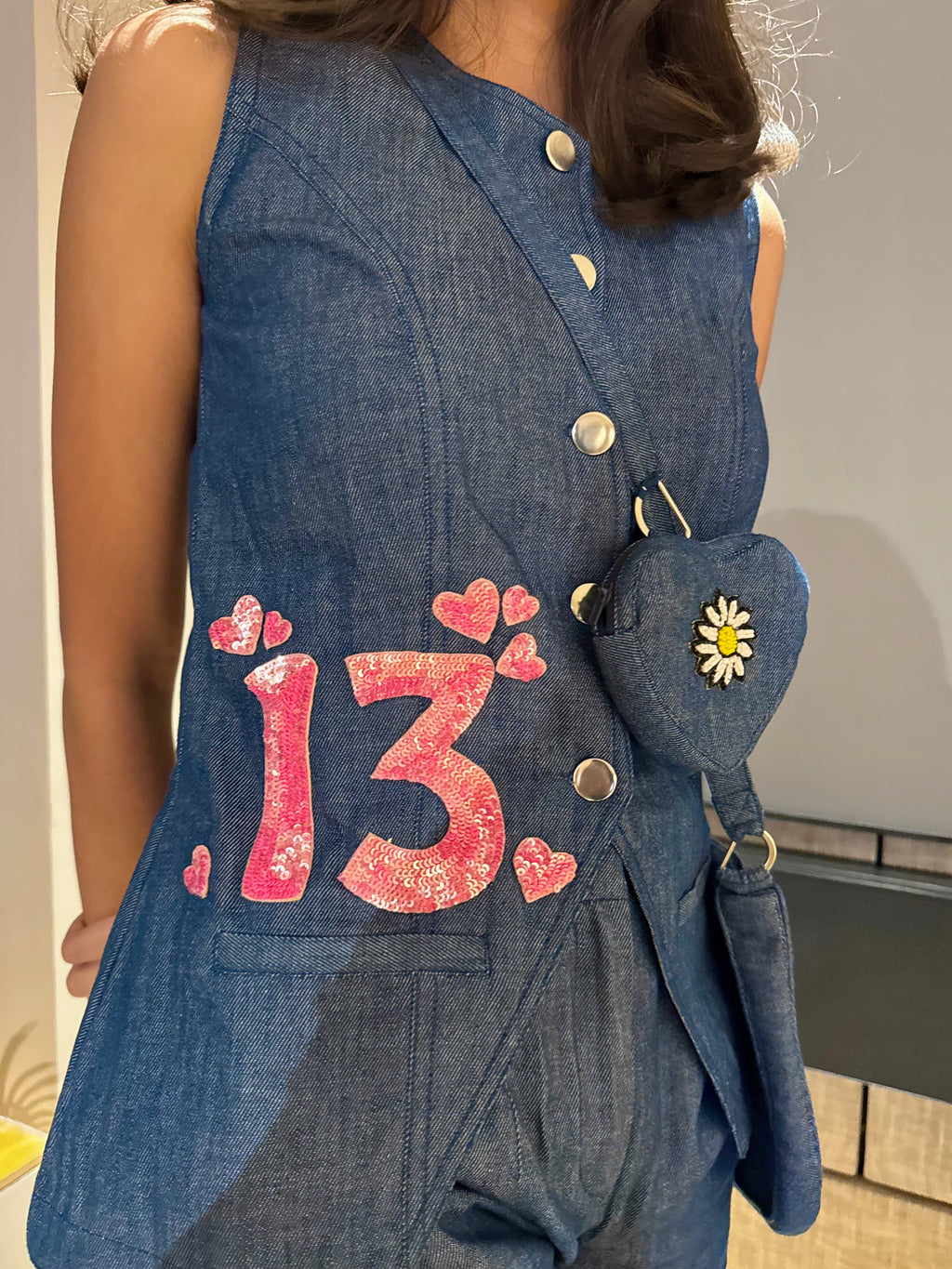 Custom Denim Waistcoat And Shorts Set With Bag
