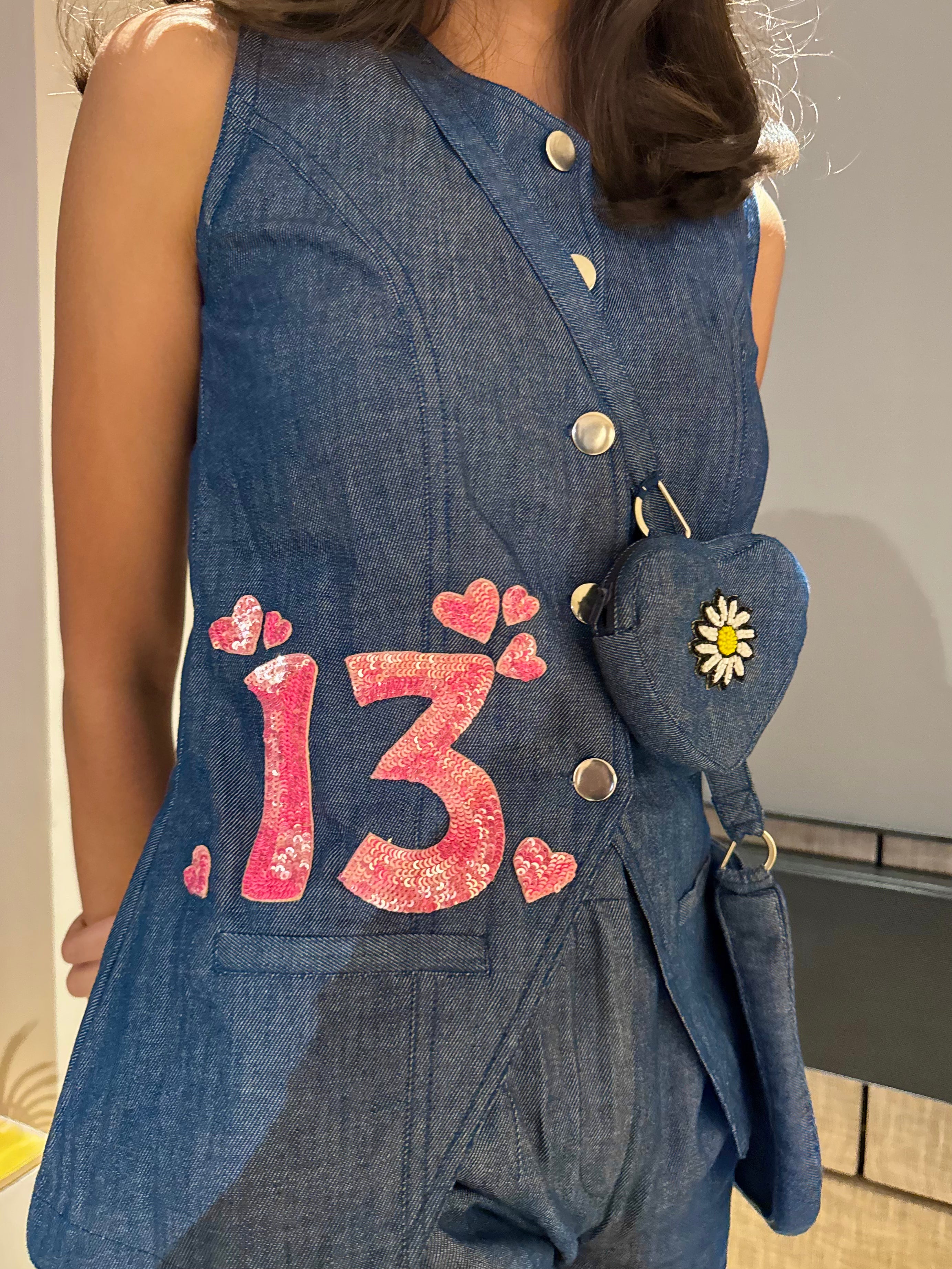Custom Denim Waistcoat And Shorts Set With Bag