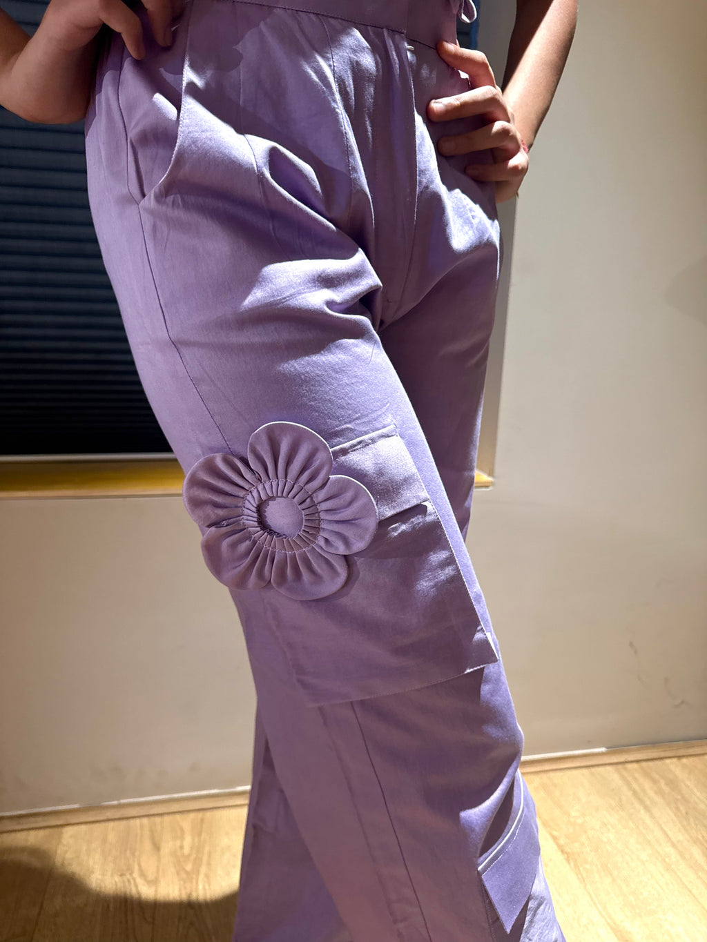 Lavender Flower Top And Cargo Pants Set