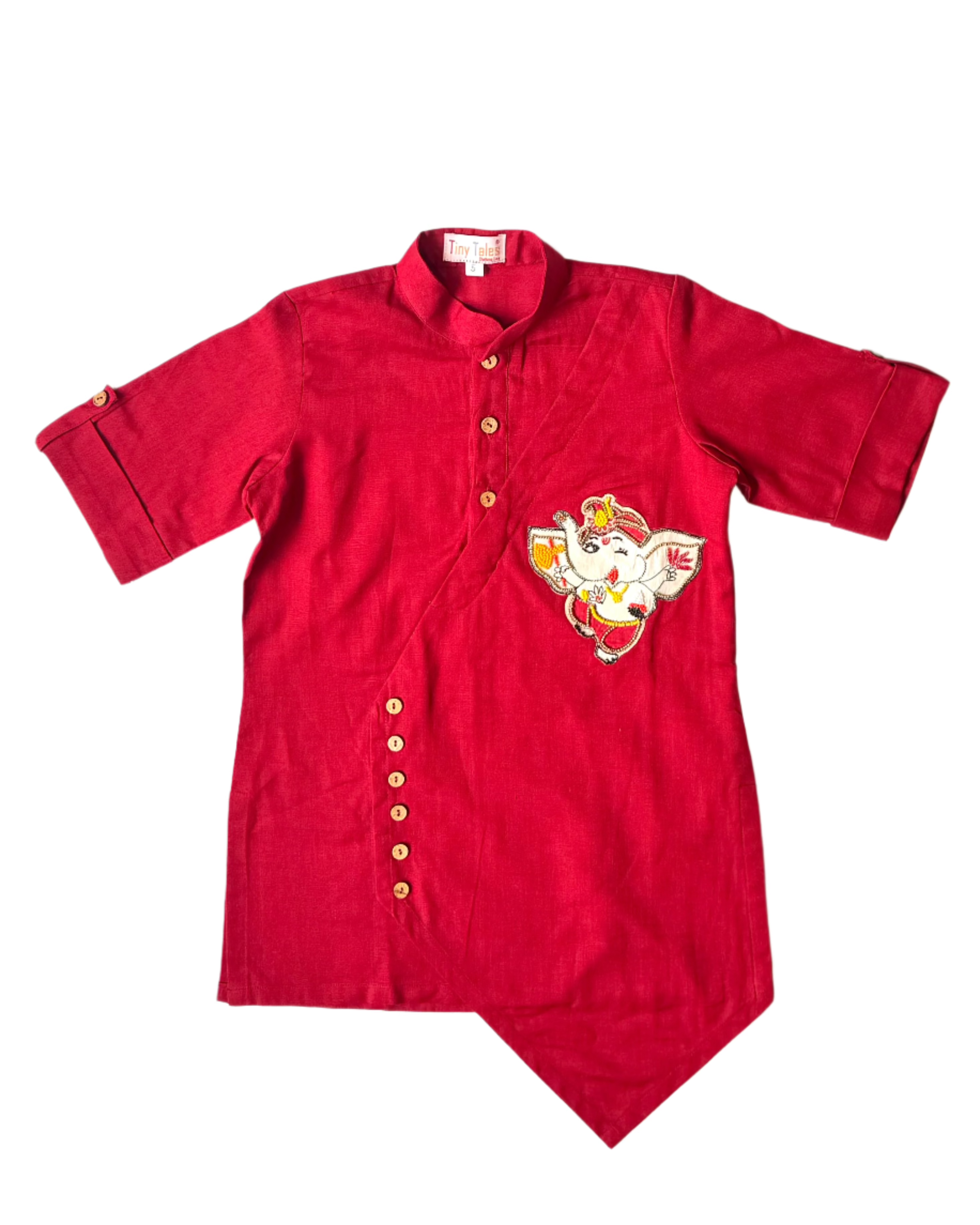 Red Kurta Set with Krishna & Matka Motifs