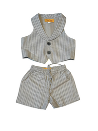Grey Stripes Waistcoat With Shorts