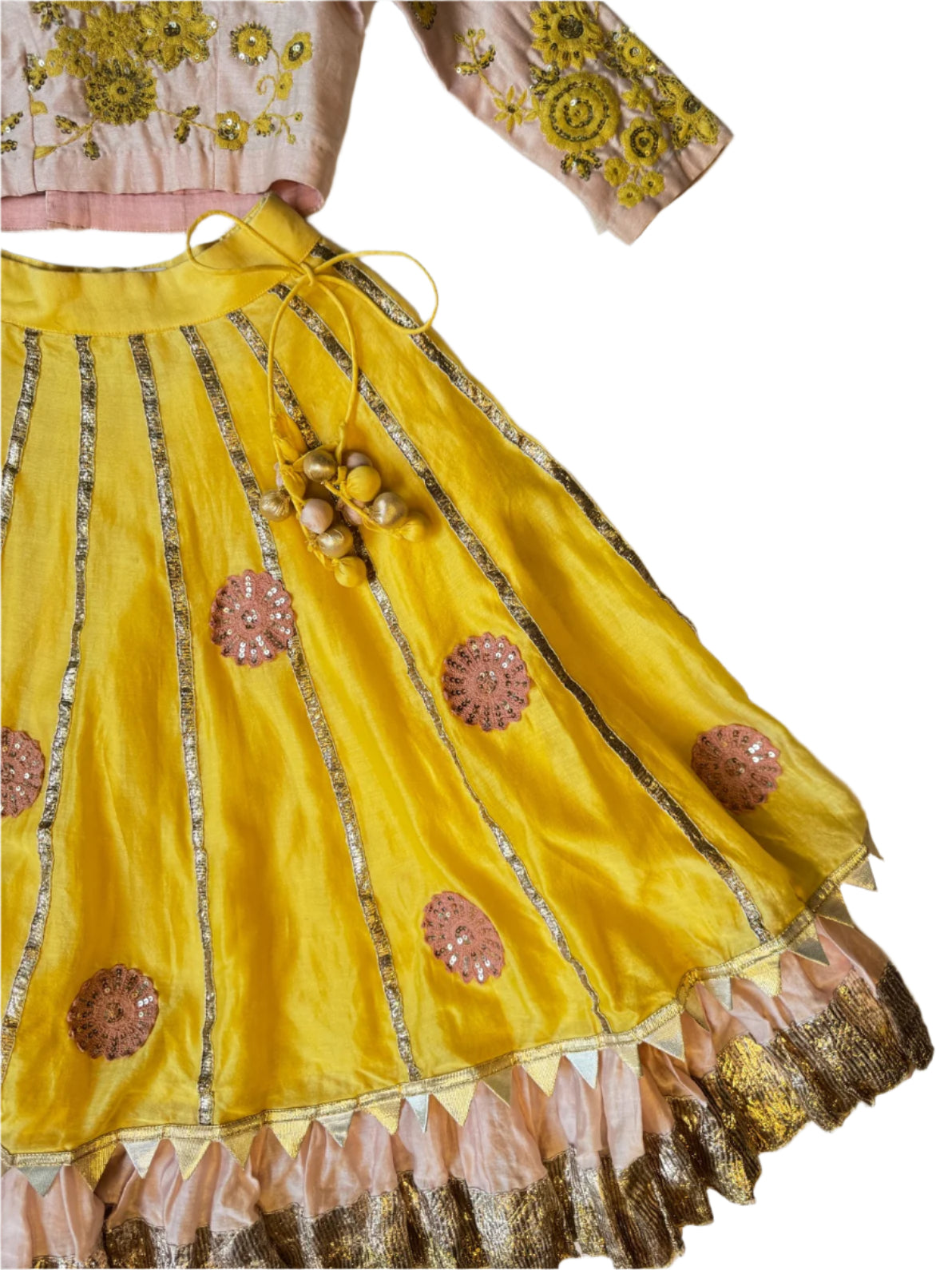 Yellow & Pink Embroidered Lehenga Set