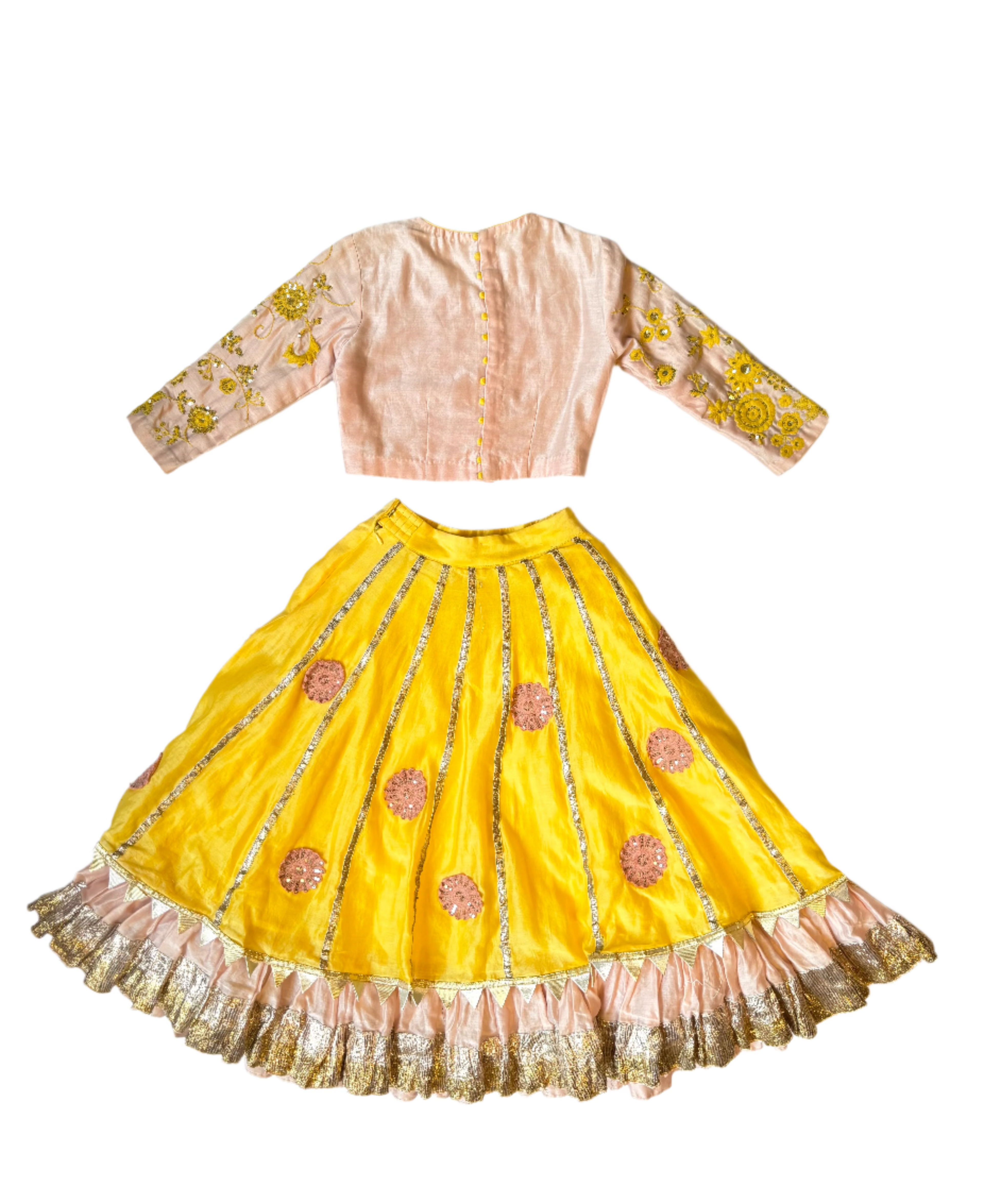 Yellow & Pink Embroidered Lehenga Set