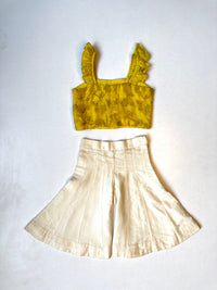 Yellow Frill Crop Top With White Kali