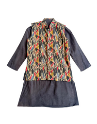 Black Kurta With Printed Jacket