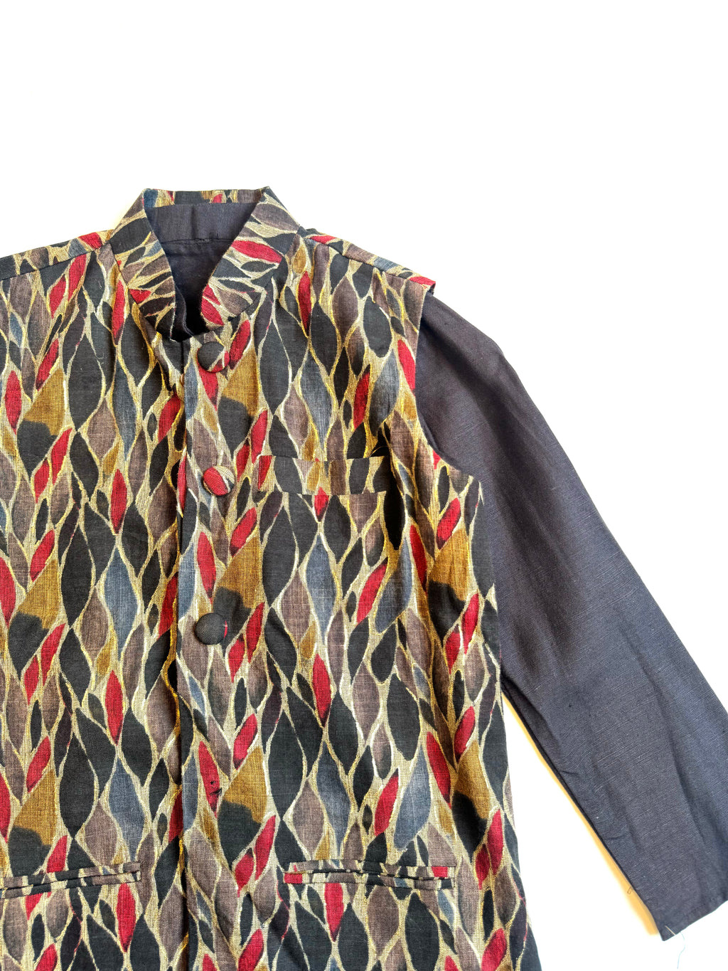 Black Kurta With Printed Jacket