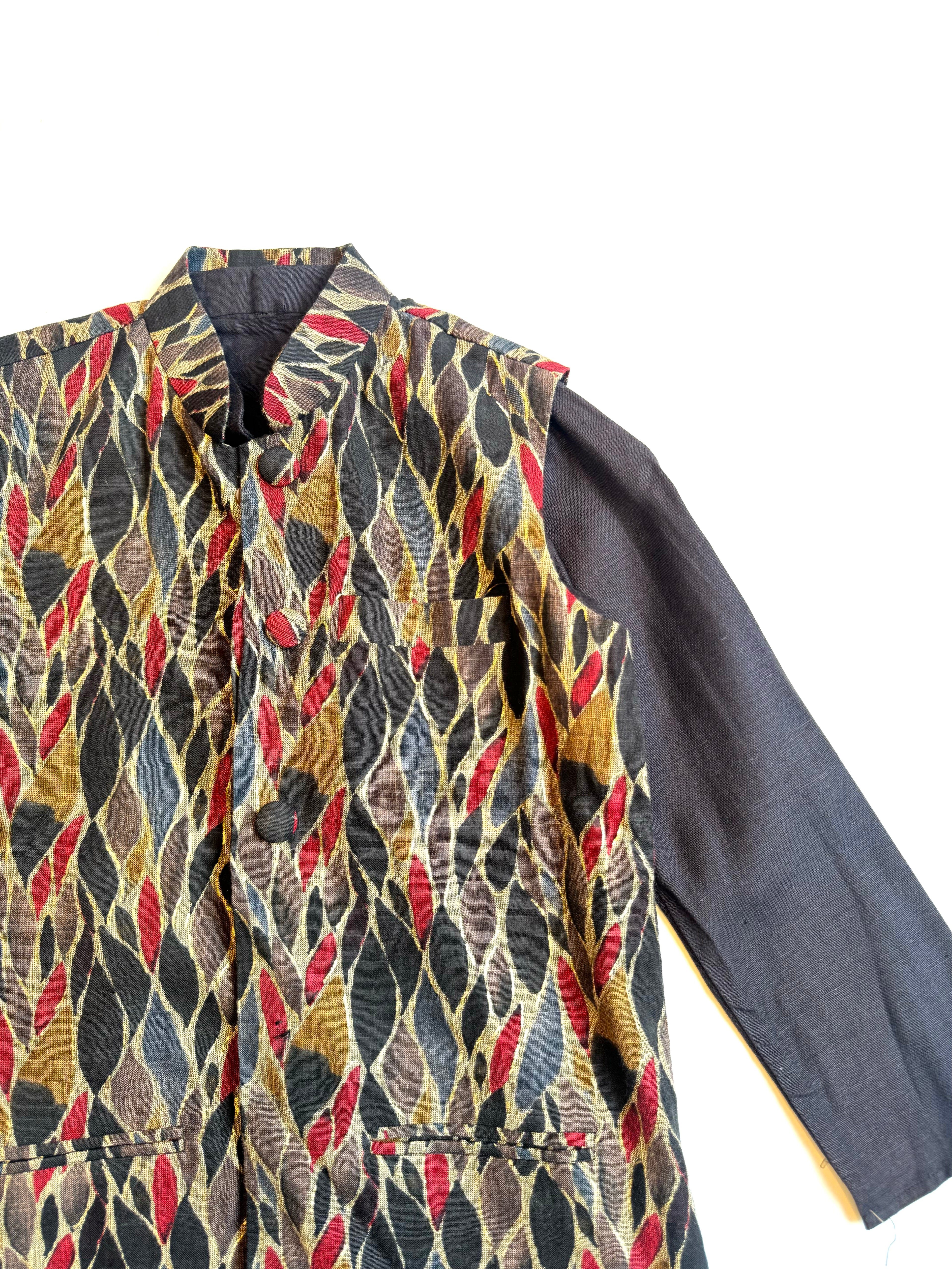 Black Kurta With Printed Jacket