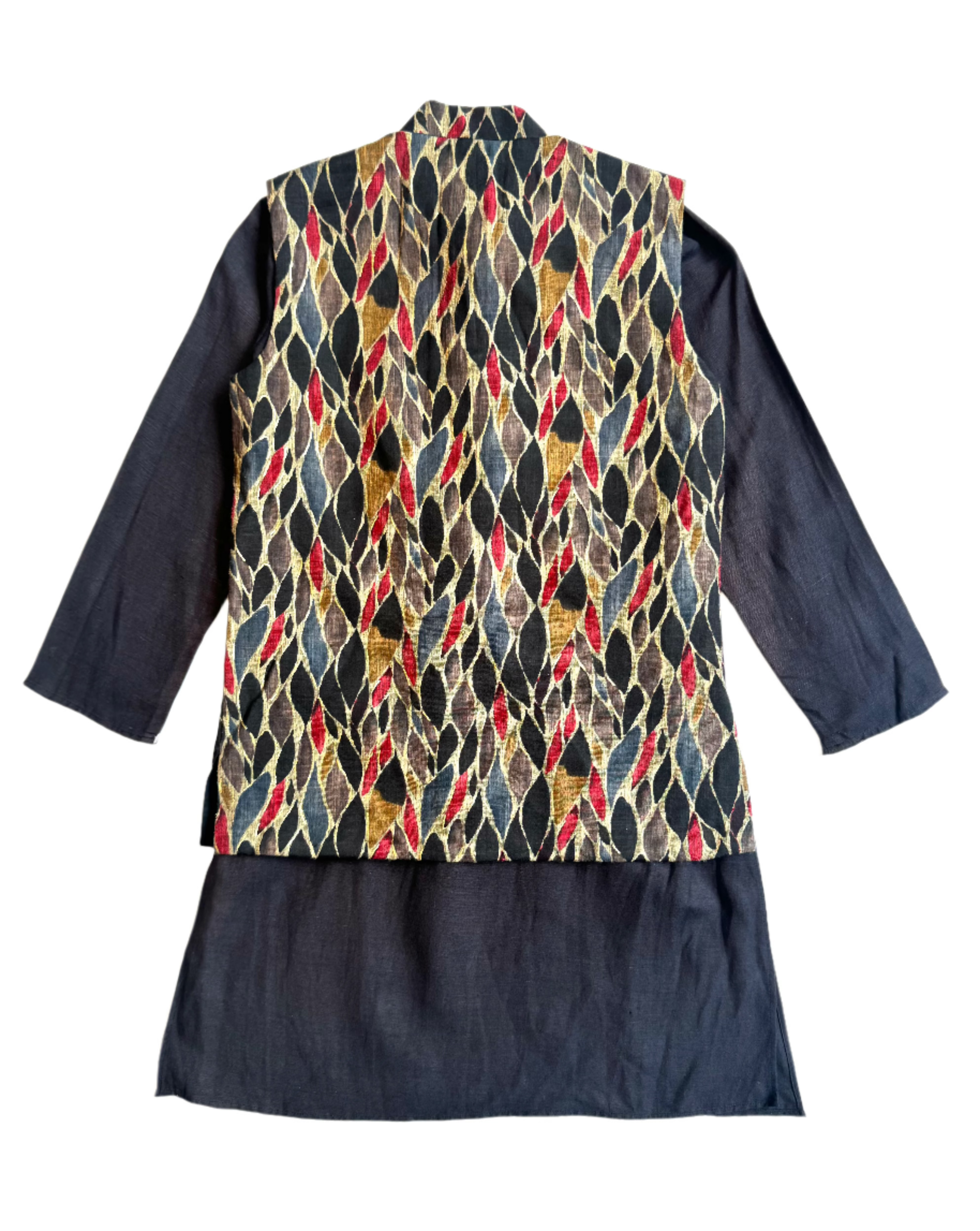 Black Kurta With Printed Jacket