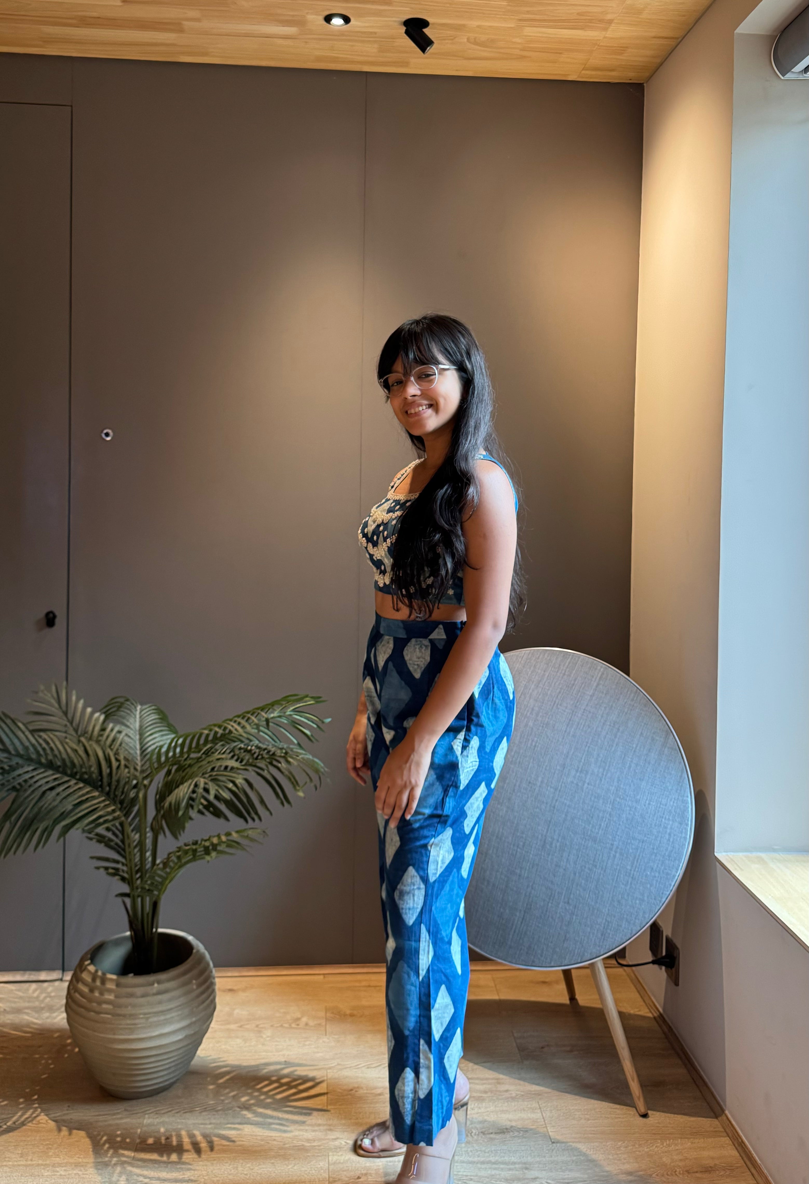 Indigo Embroidered Top With Flared Pants