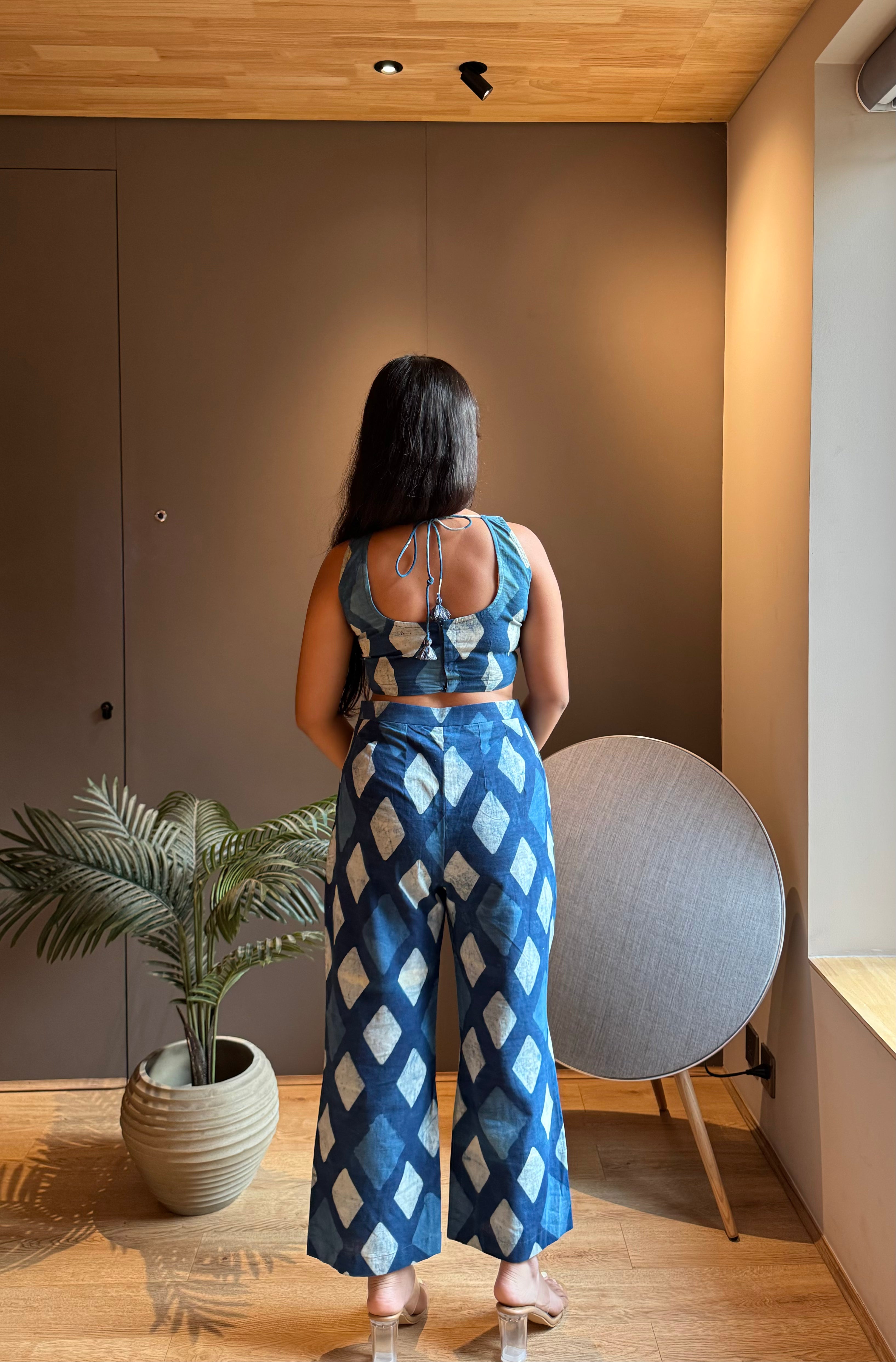 Indigo Embroidered Top With Flared Pants