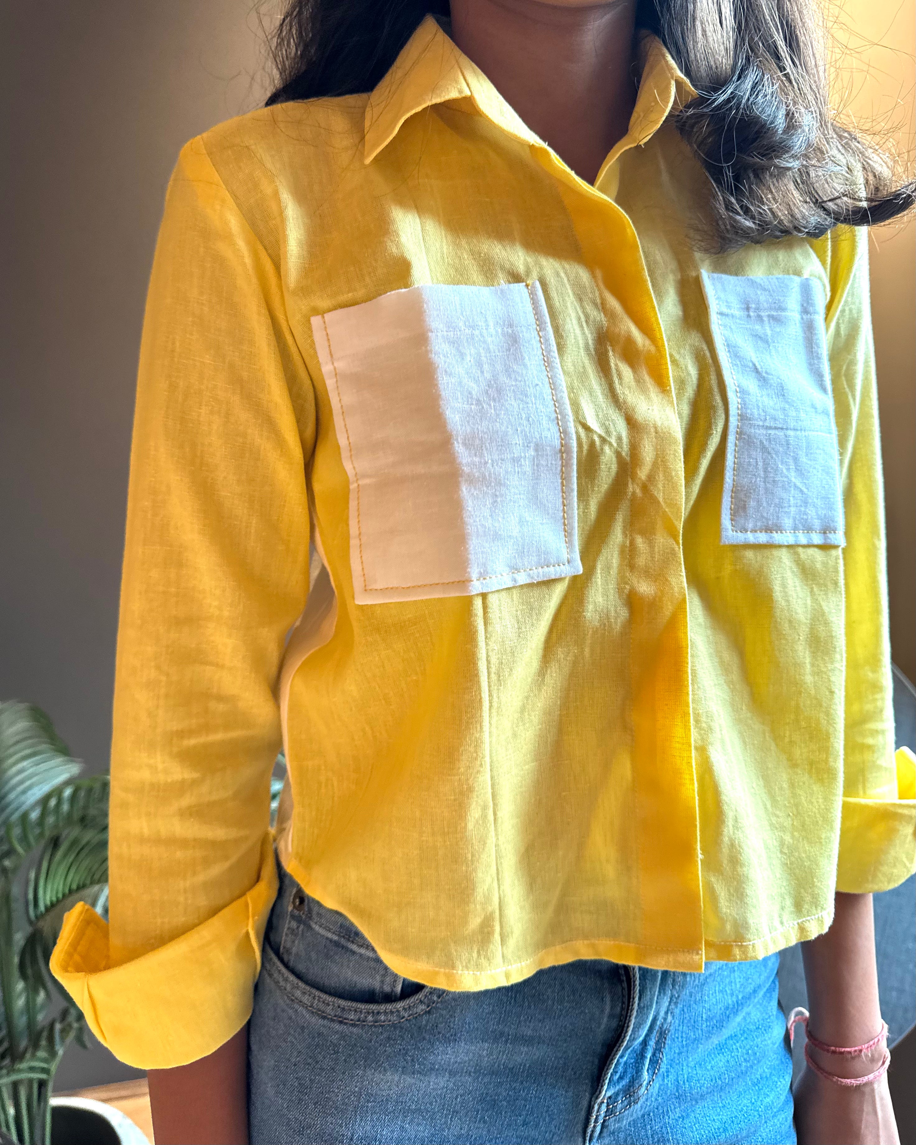 Lemon And White Back Tie Shirt