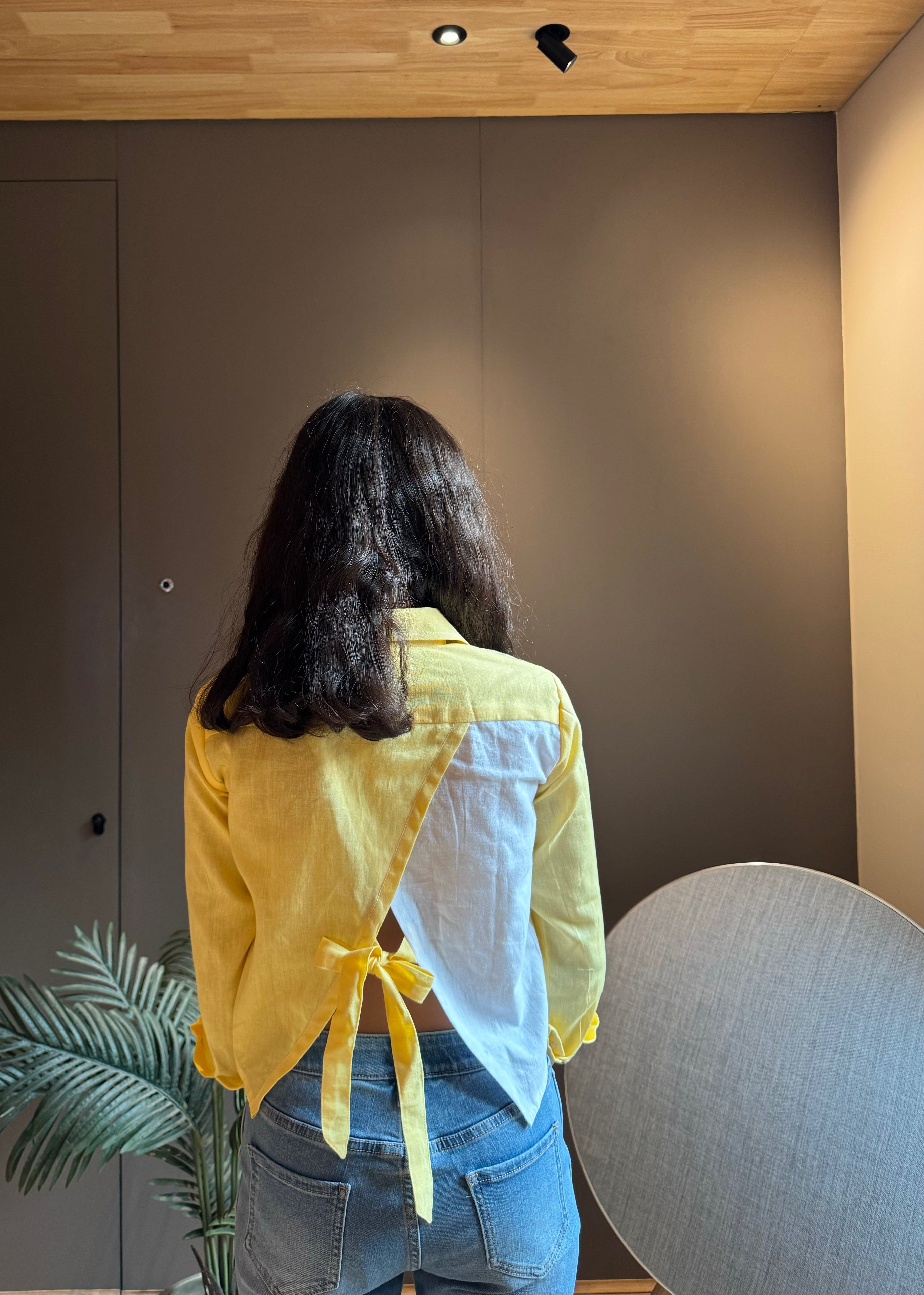 Lemon And White Back Tie Shirt