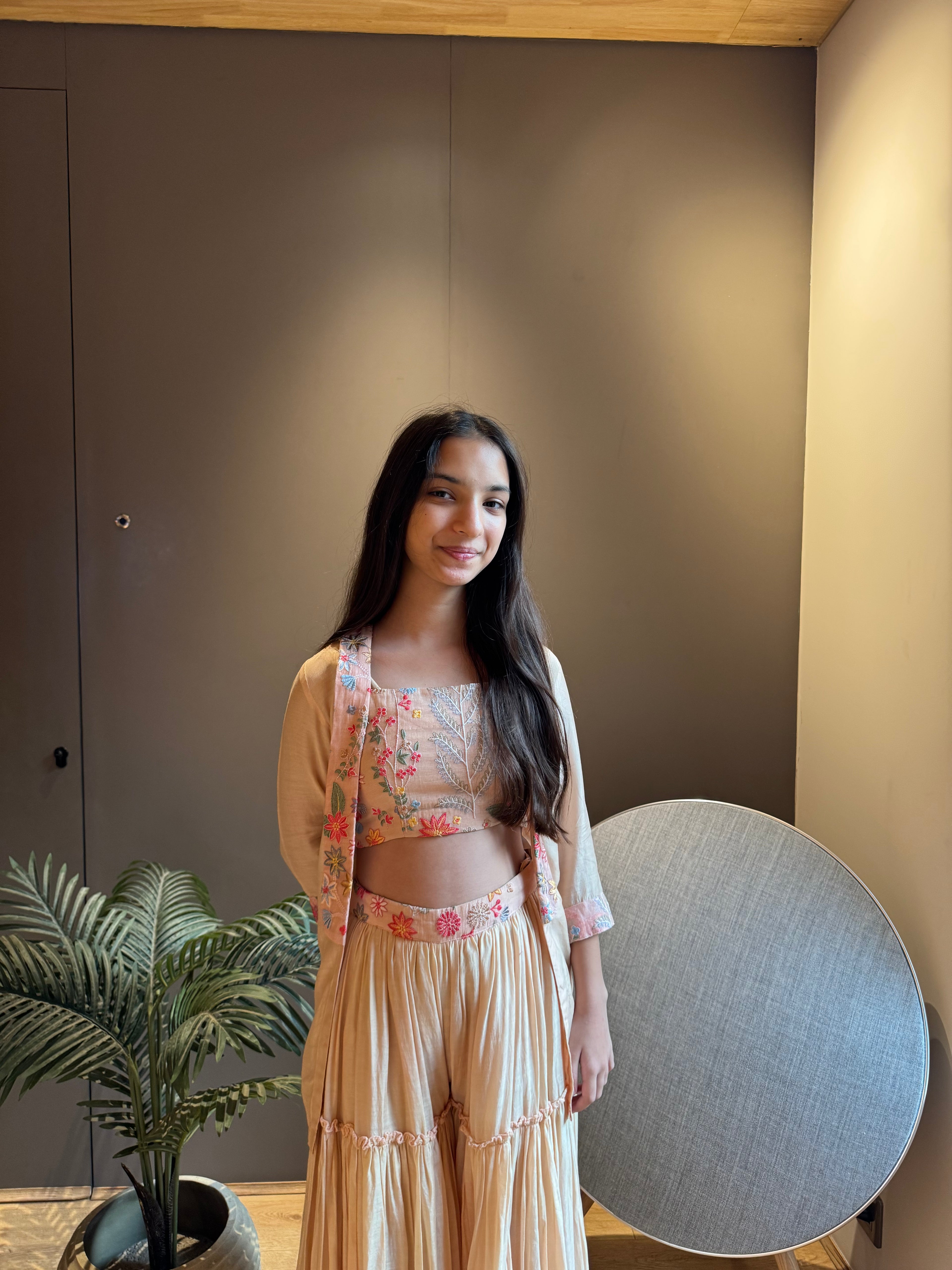 Pink Thread Work Blouse & Lehenga With Jacket