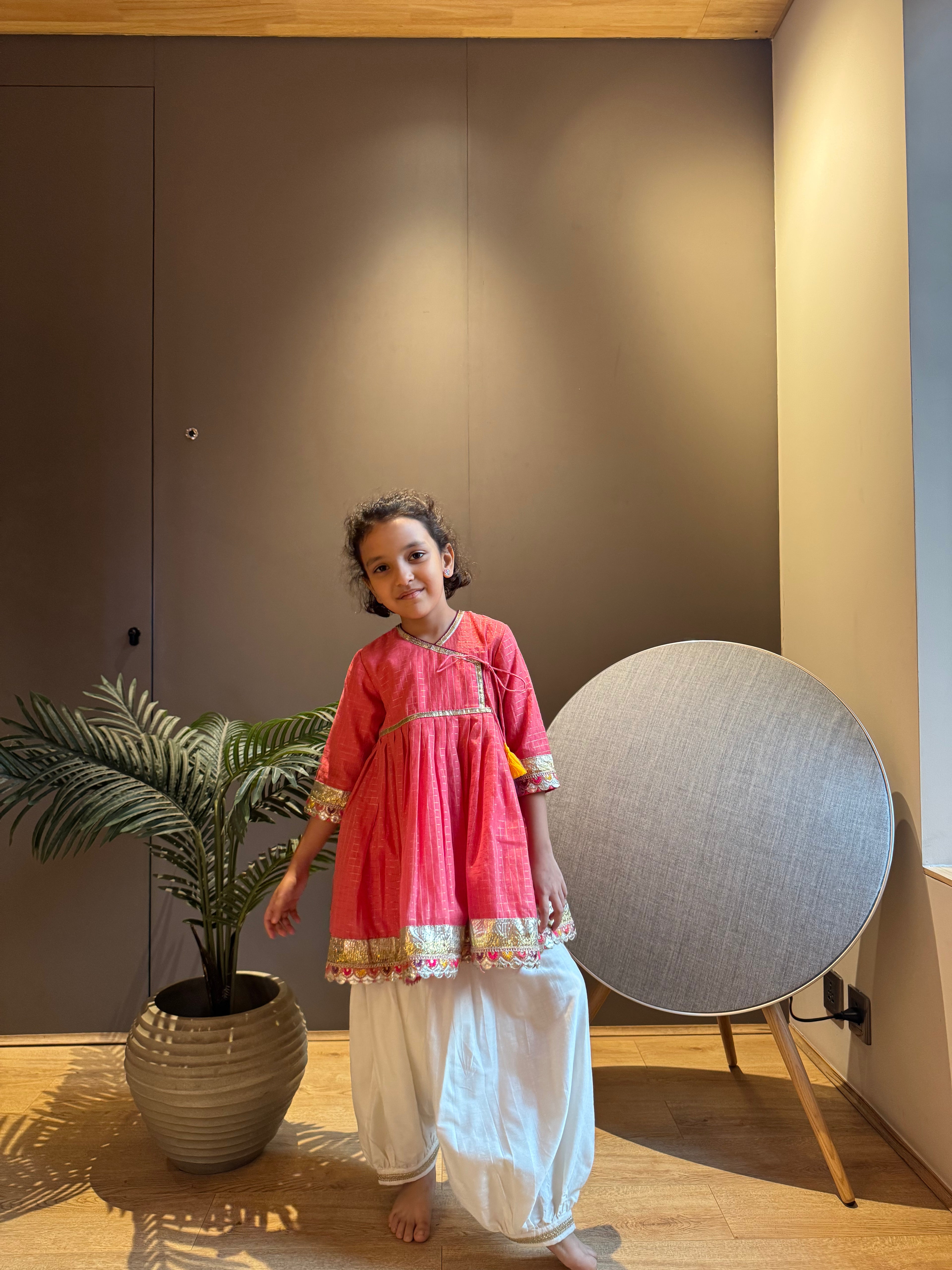 Pink Checkered Anarkali Set