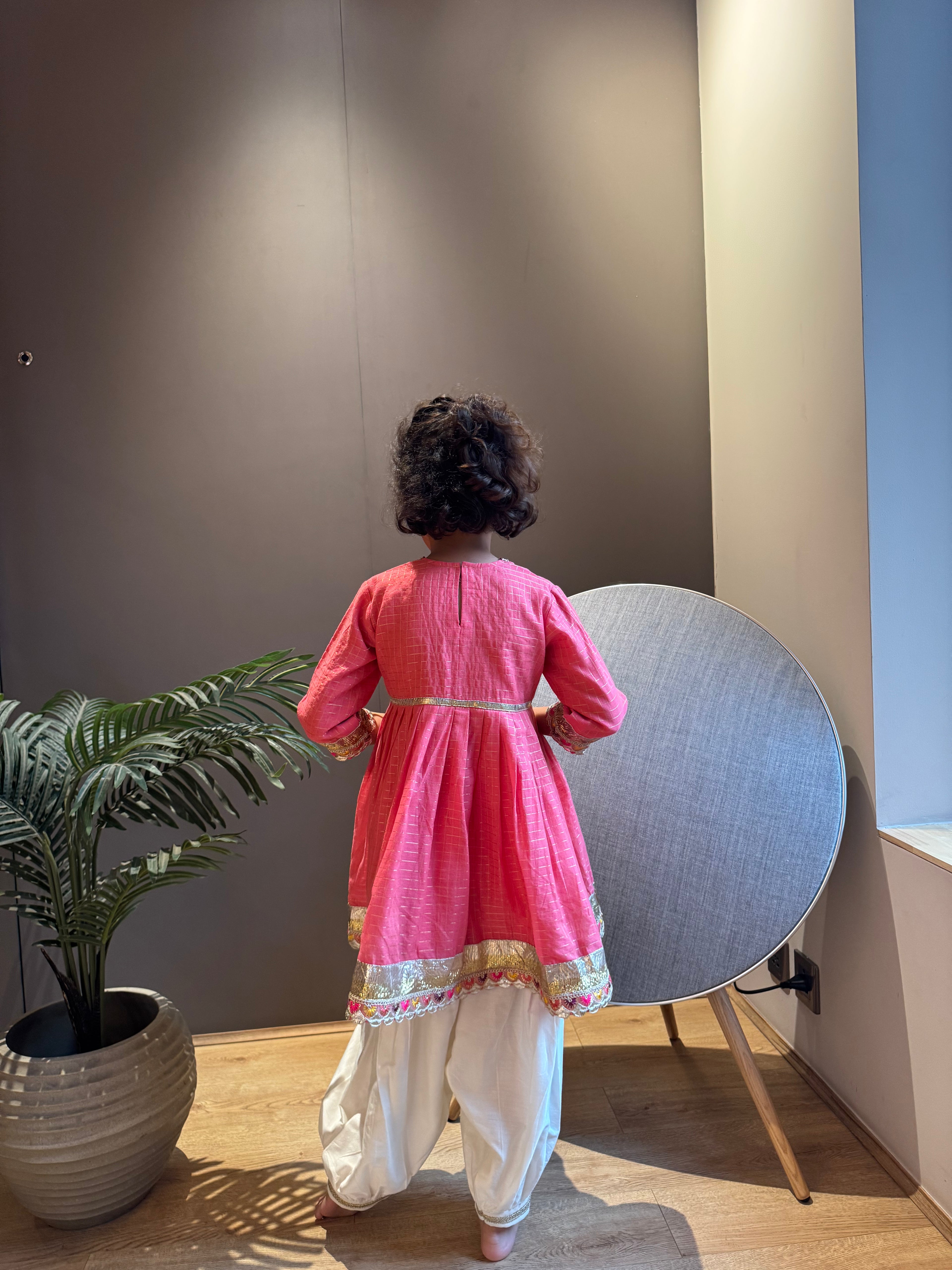 Pink Checkered Anarkali Set