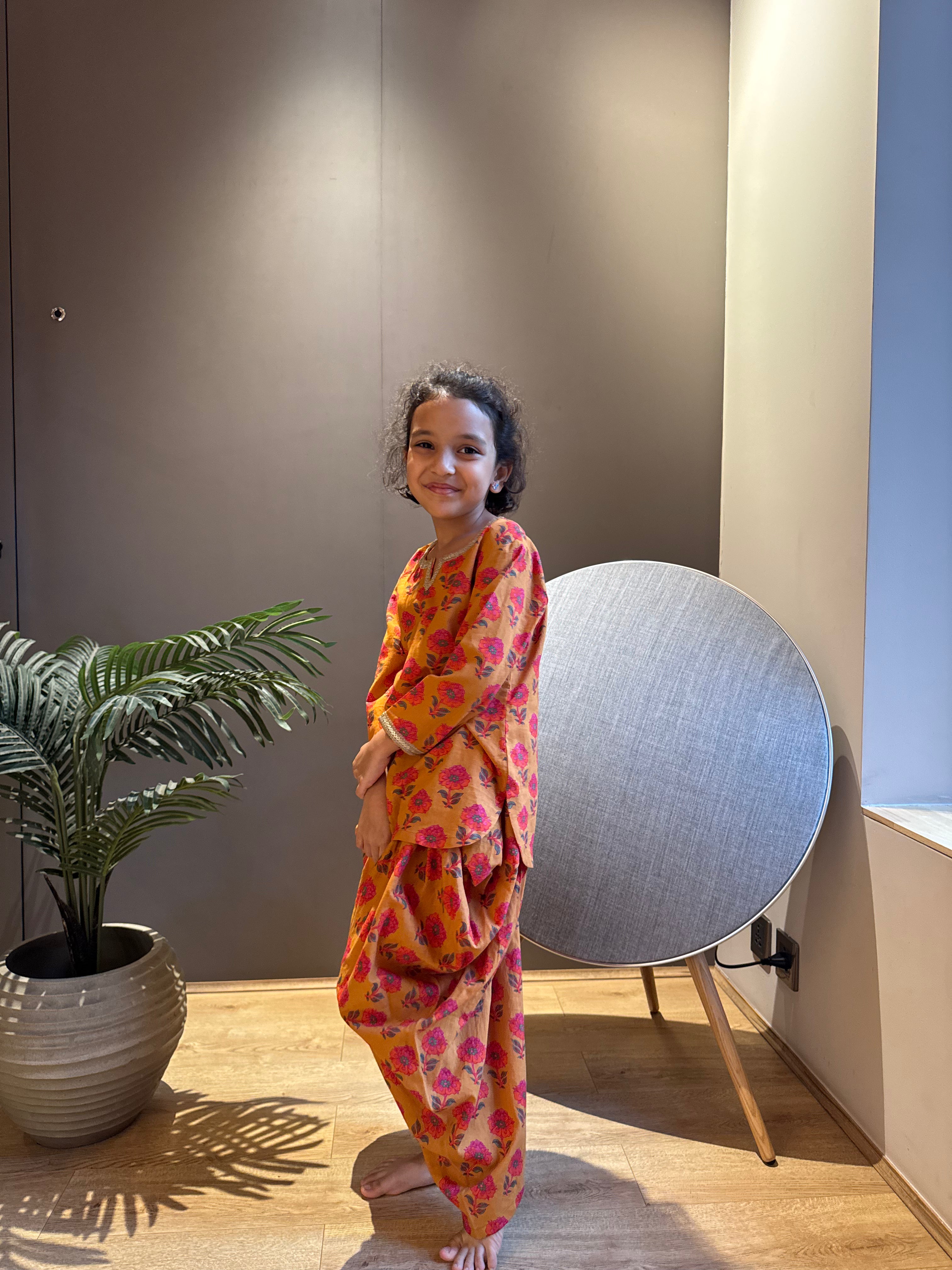 Mustard Printed Dhoti Kurta Set