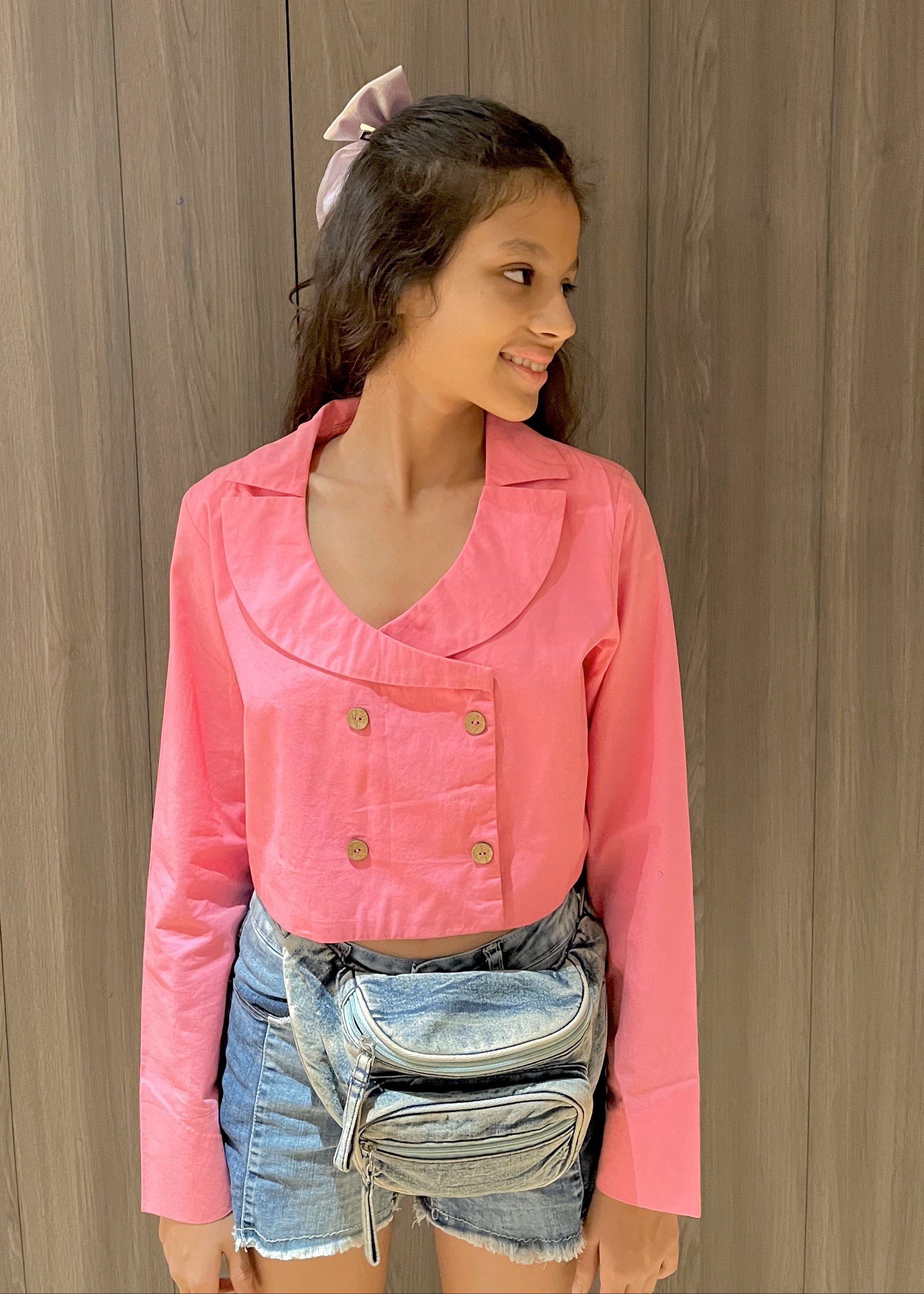 Pink Boxy Lapel Top