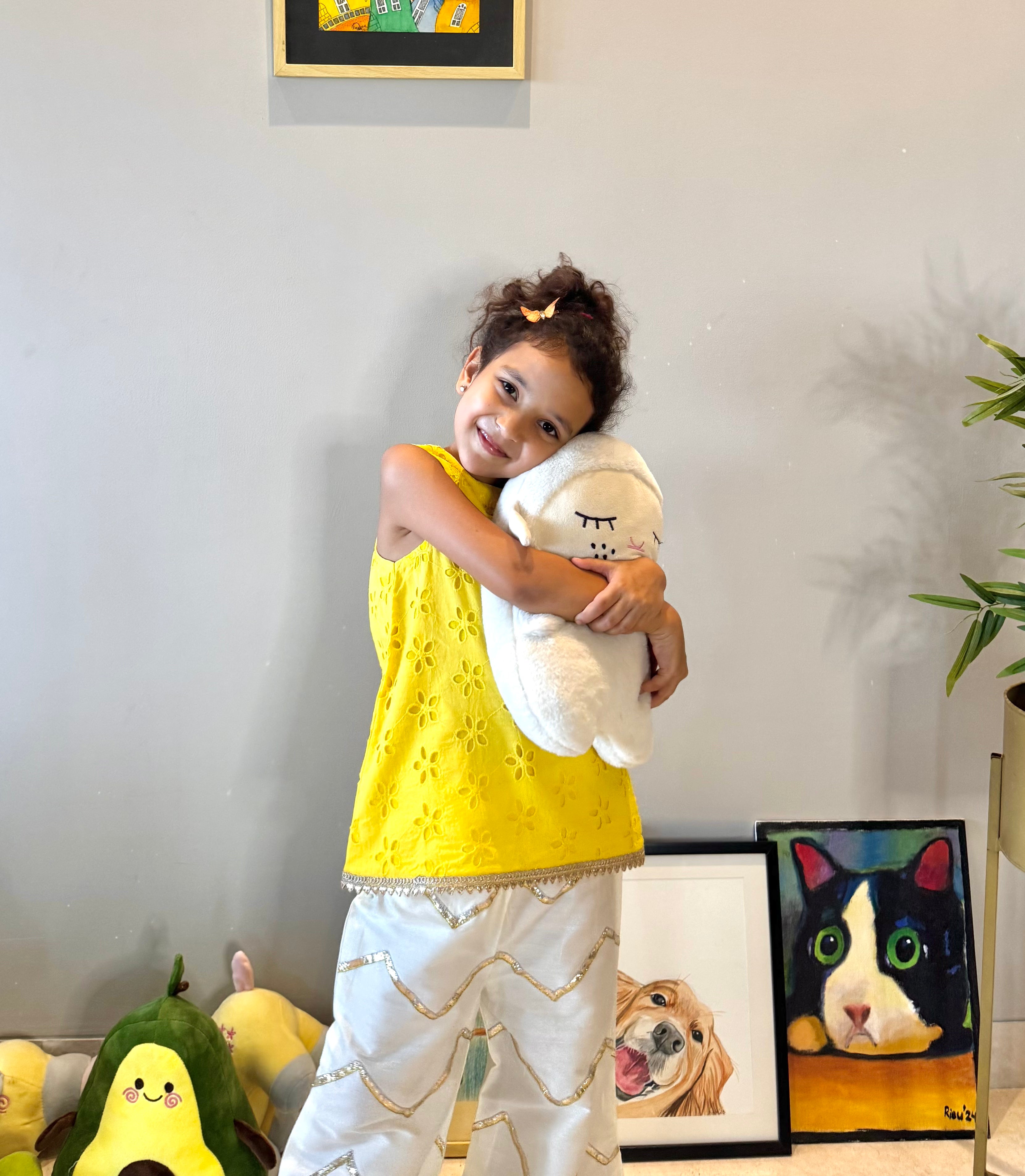 Yellow Hakoba Top With Cotton Silk Pants