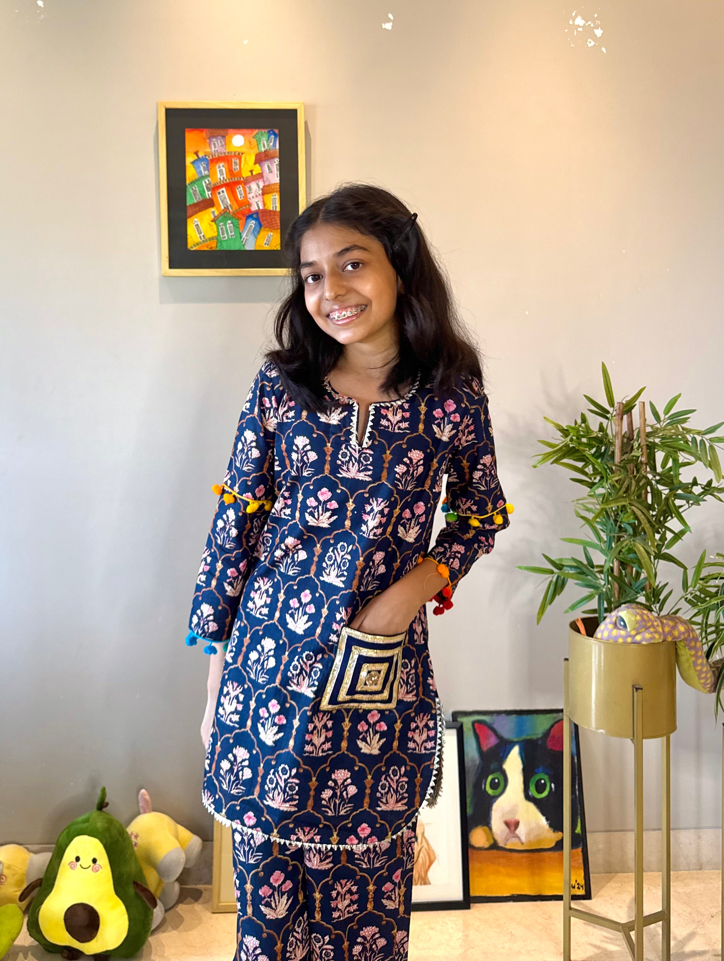 Blue Printed Kurta Set
