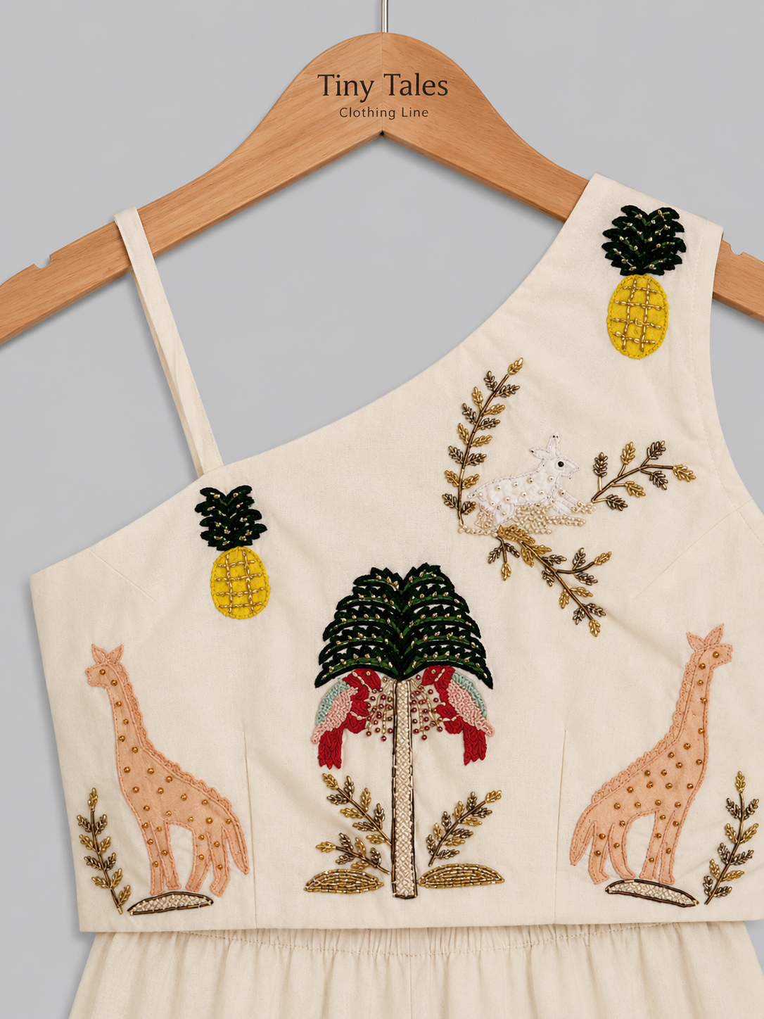 Off White Safari Theme Crop Top With Flared Pants