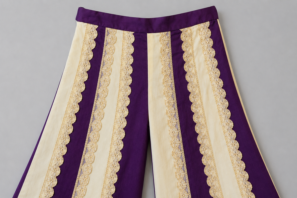 Purple Brocade Embroidered Waistcoat with Kali Pants