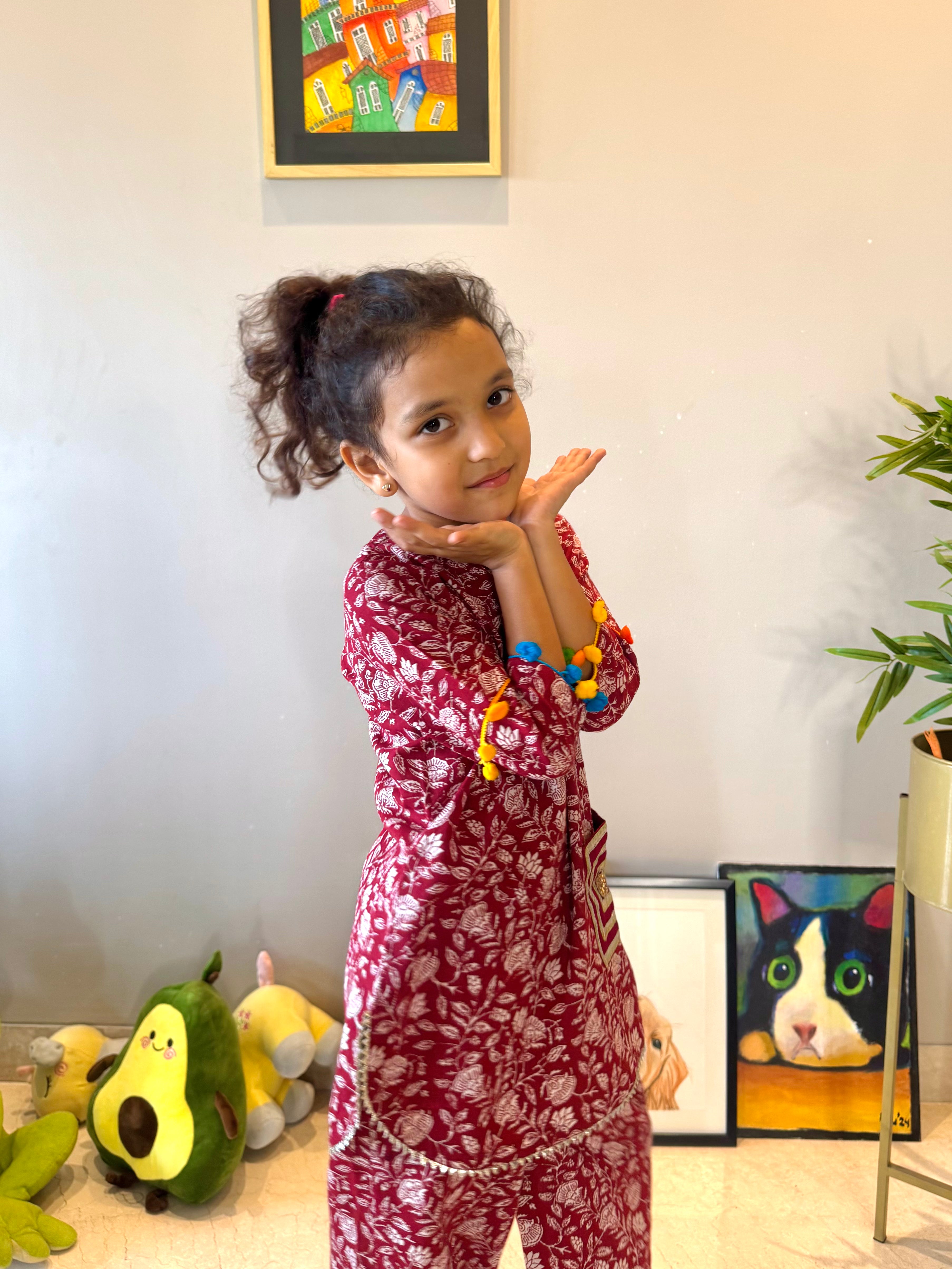 Red Printed Kurta Set