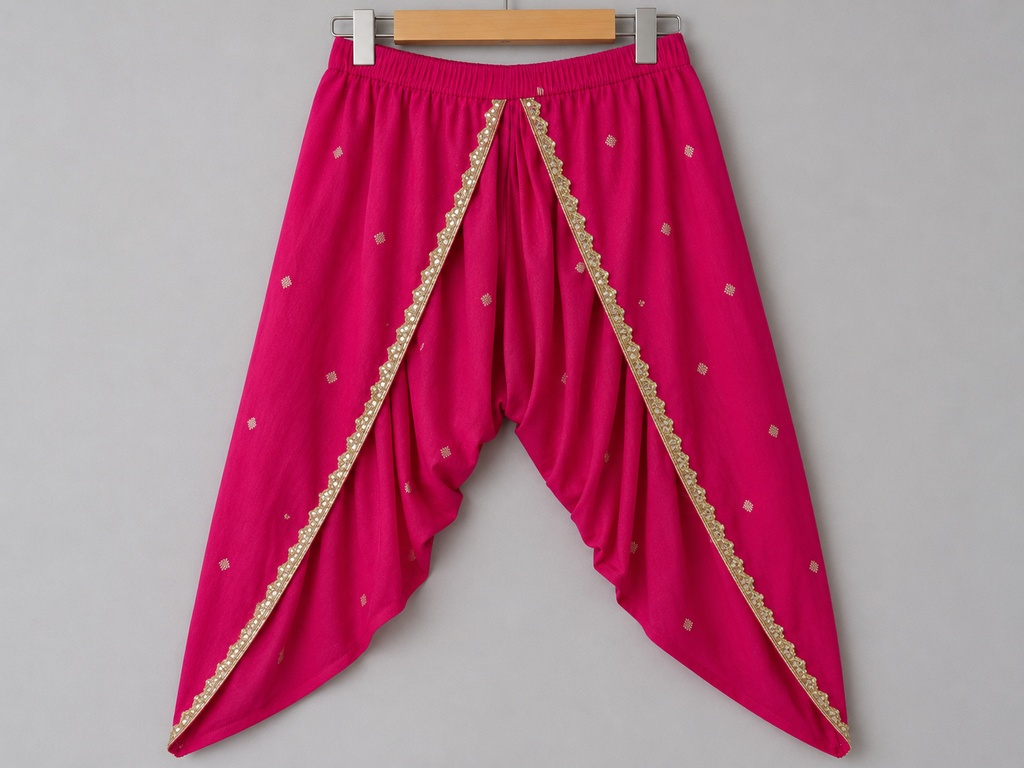 Off White Peplum With Pink Printed Dhoti