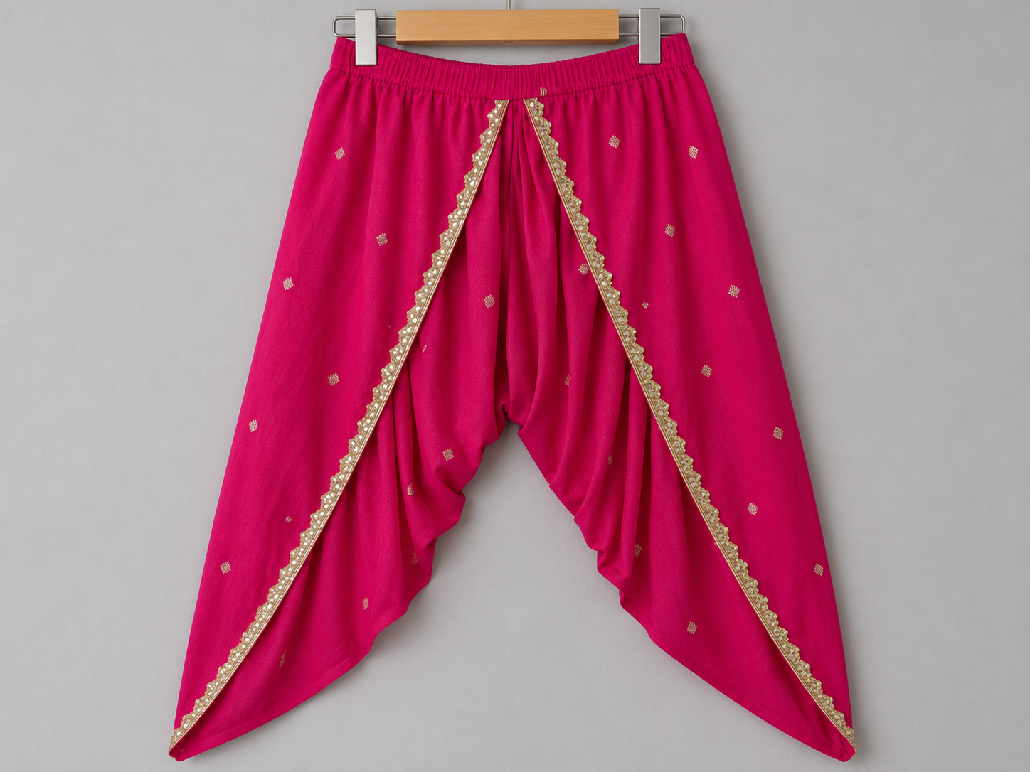 Off White Peplum With Pink Printed Dhoti