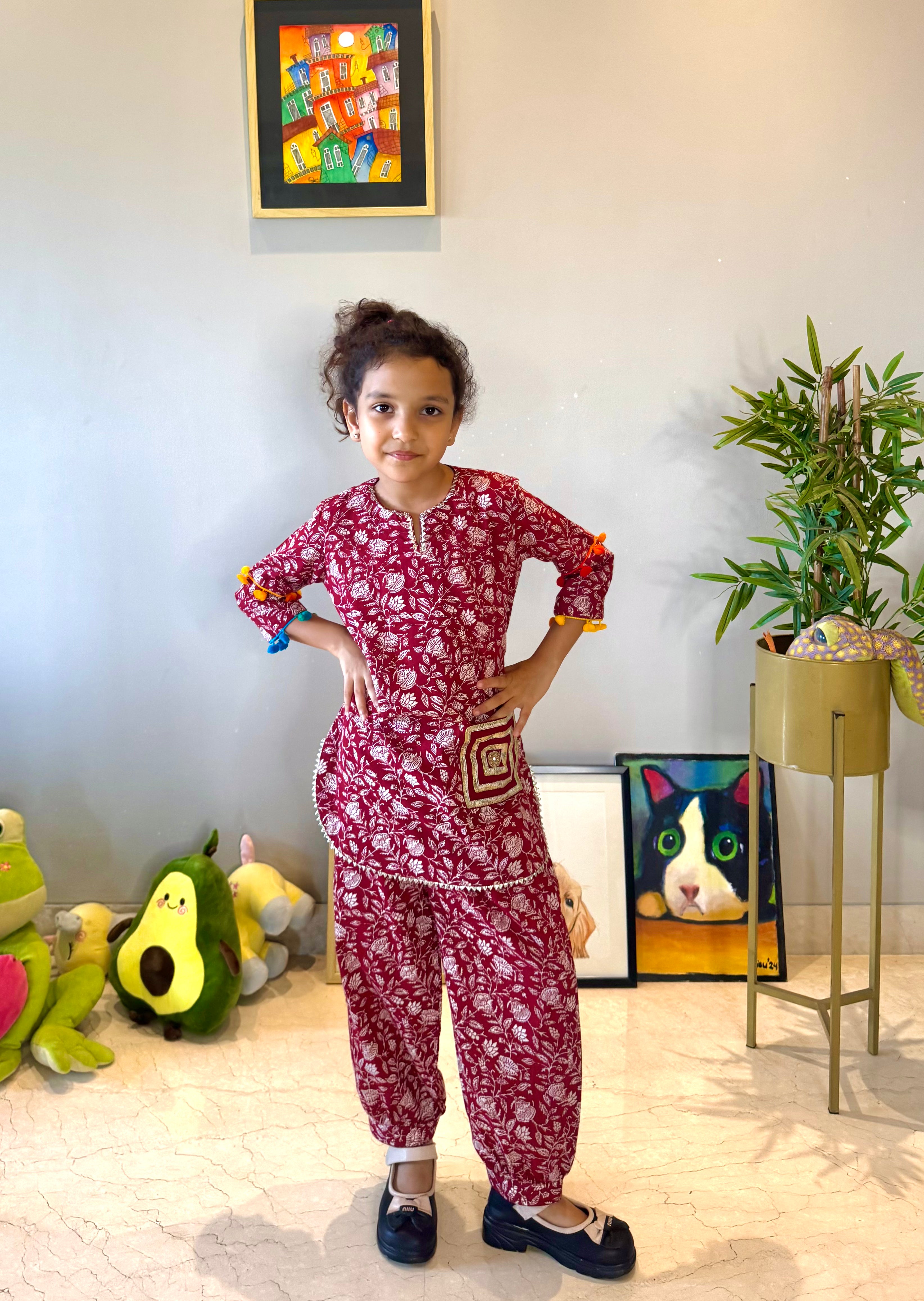 Red Printed Kurta Set