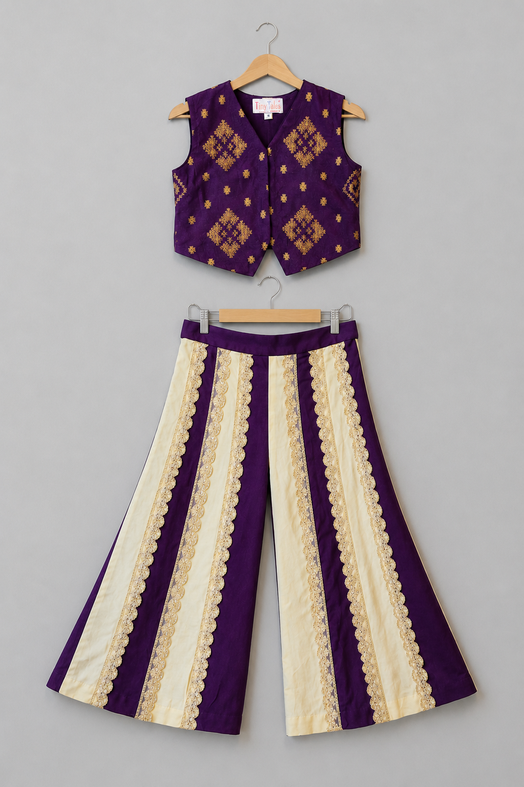 Purple Brocade Embroidered Waistcoat with Kali Pants