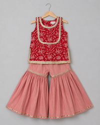 Red Printed Kurti with Pink Garara