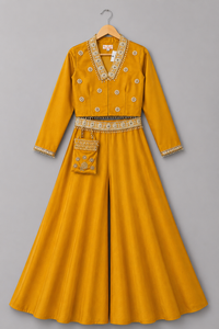 Mustard Co ords Set With Embroided Blazer