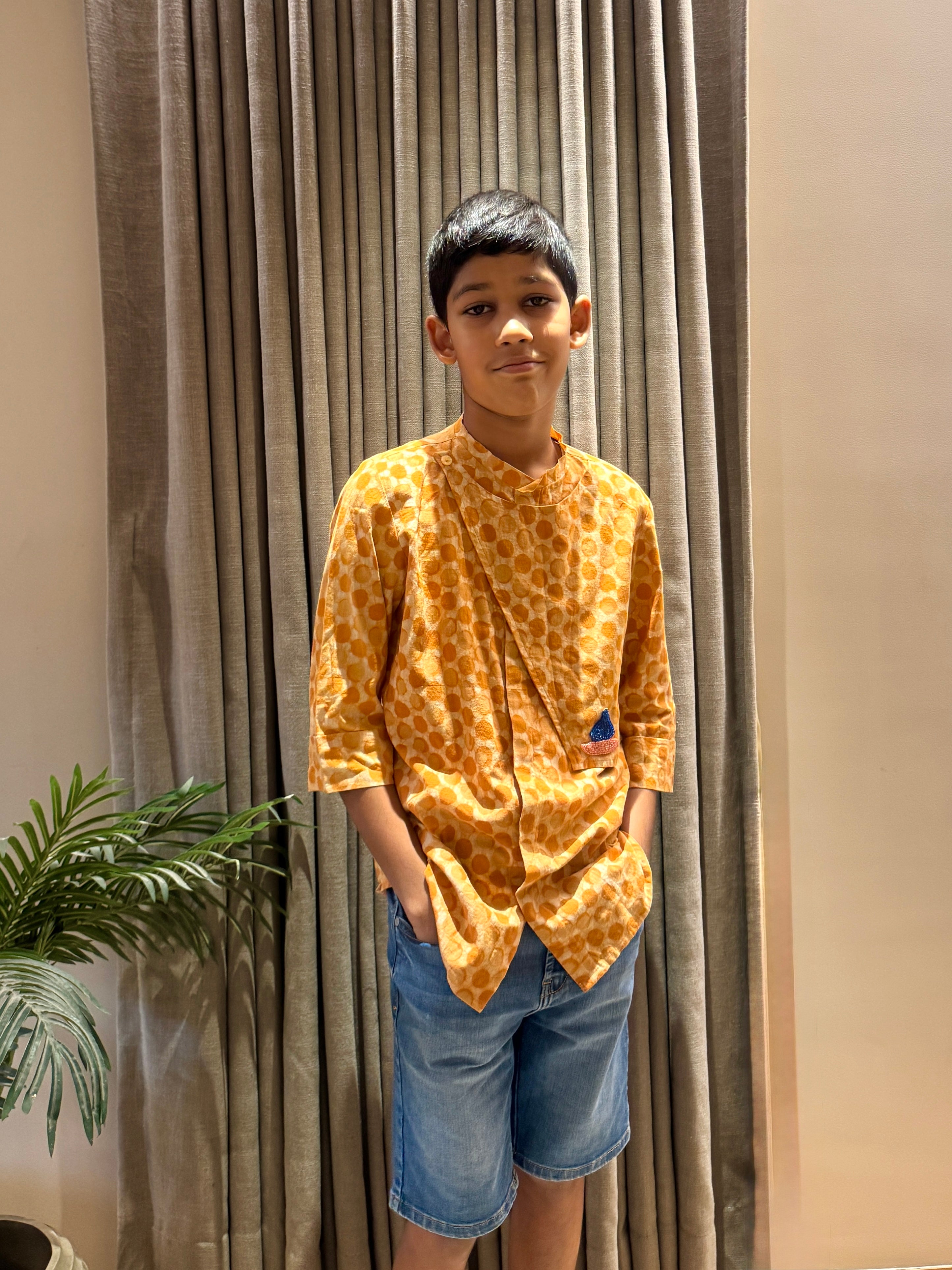 Orange Dabu Flap Shirt