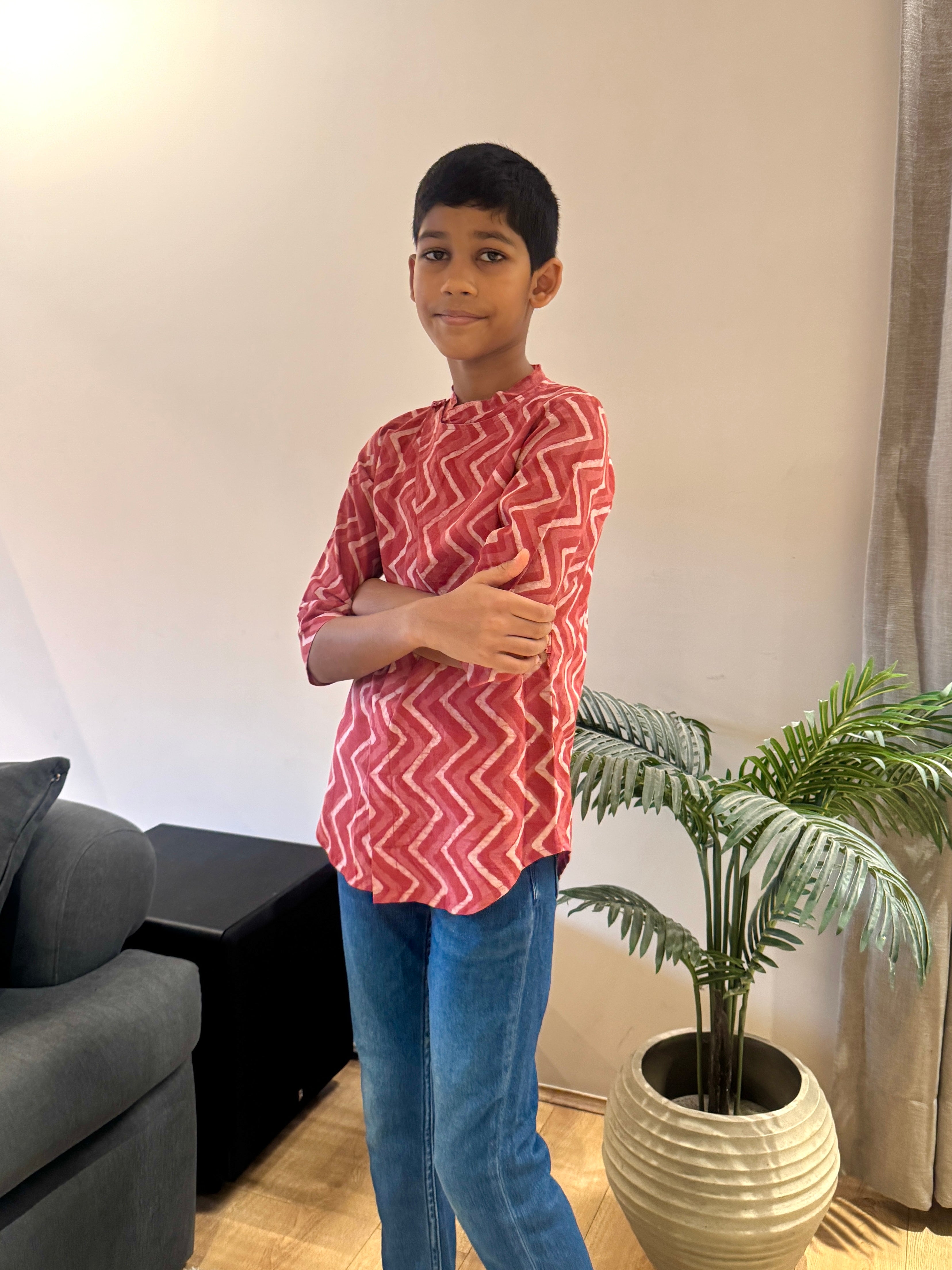 Pink Zig-Zag Flap Kurta