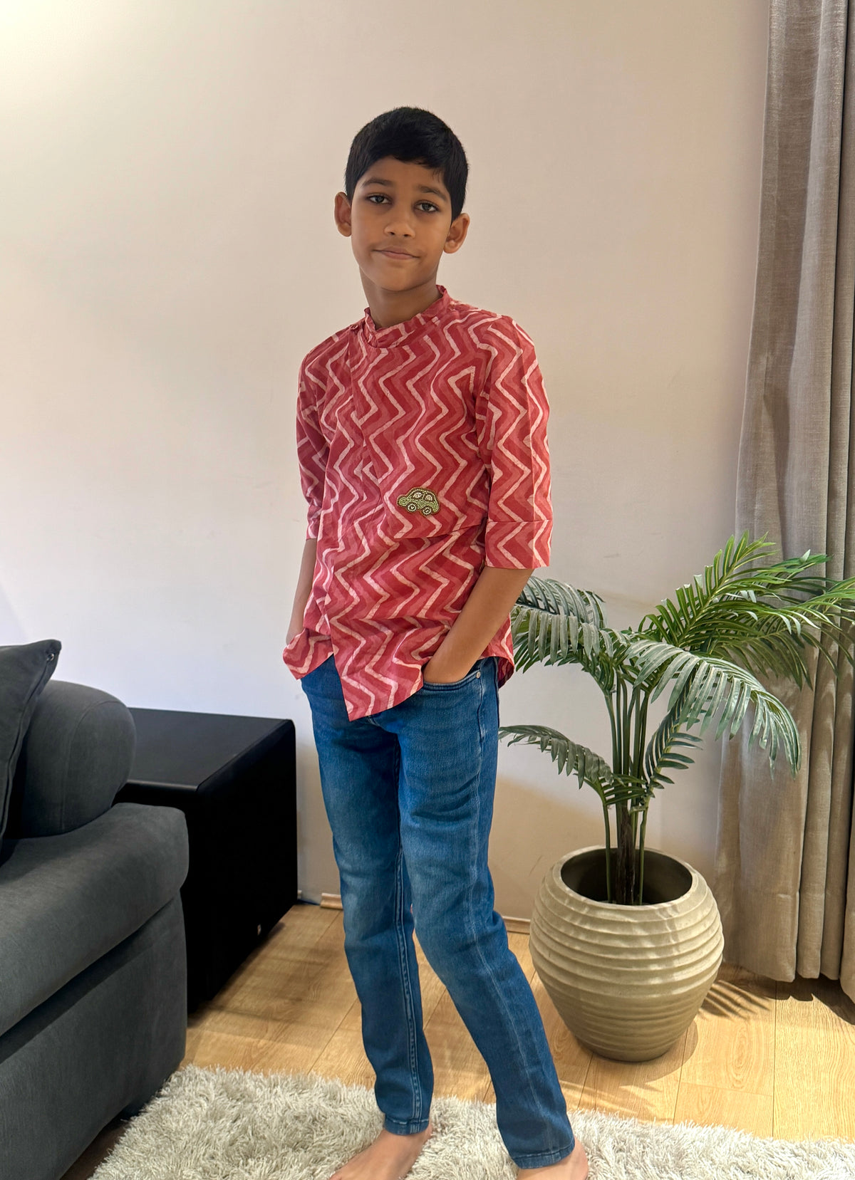 Pink Zig-Zag Flap Kurta