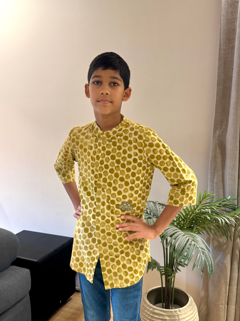 Green Dabu Flap Kurta With Motif