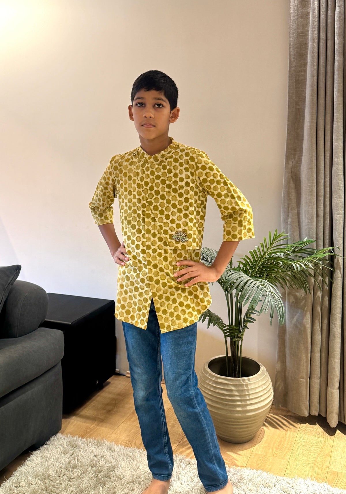 Green Dabu Flap Kurta With Motif