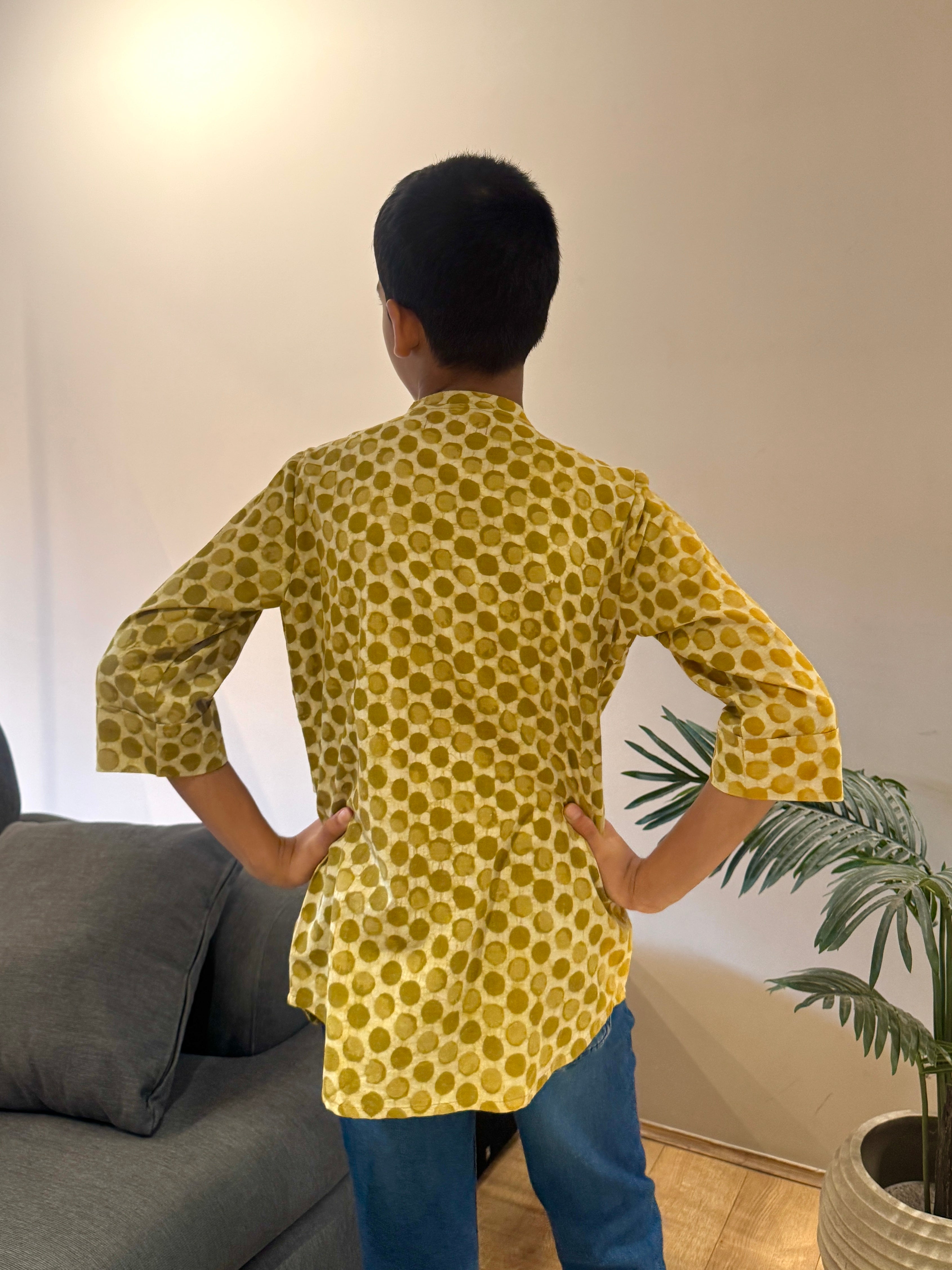 Green Dabu Flap Kurta With Motif