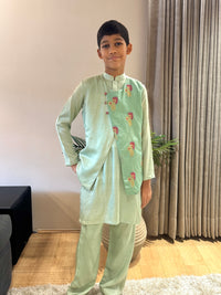 Pastel Green Kurta with Brocade Work Jacket Set